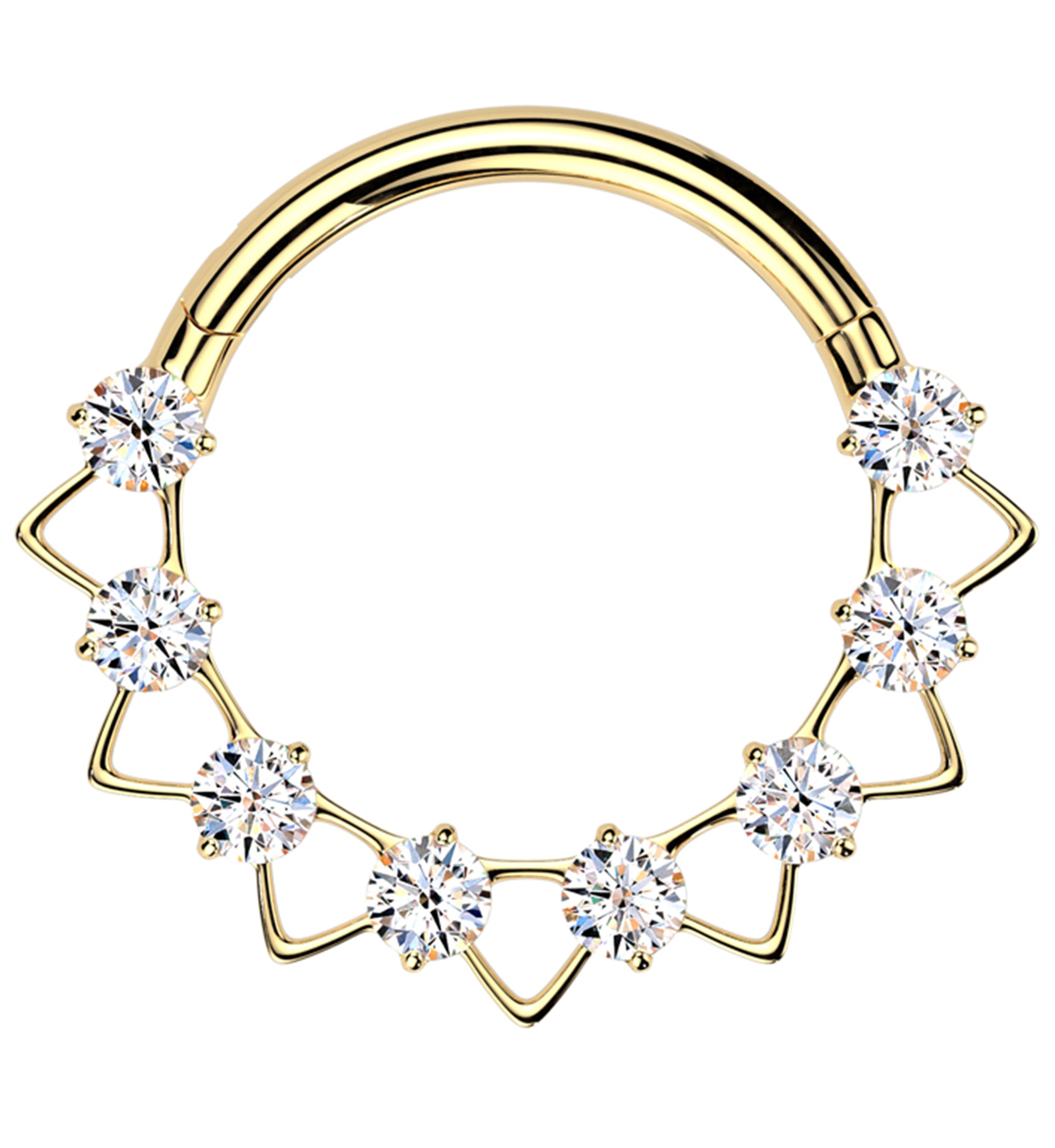 Gold PVD Alternate Triangle Clear CZ Titanium Hinged Segment Ring