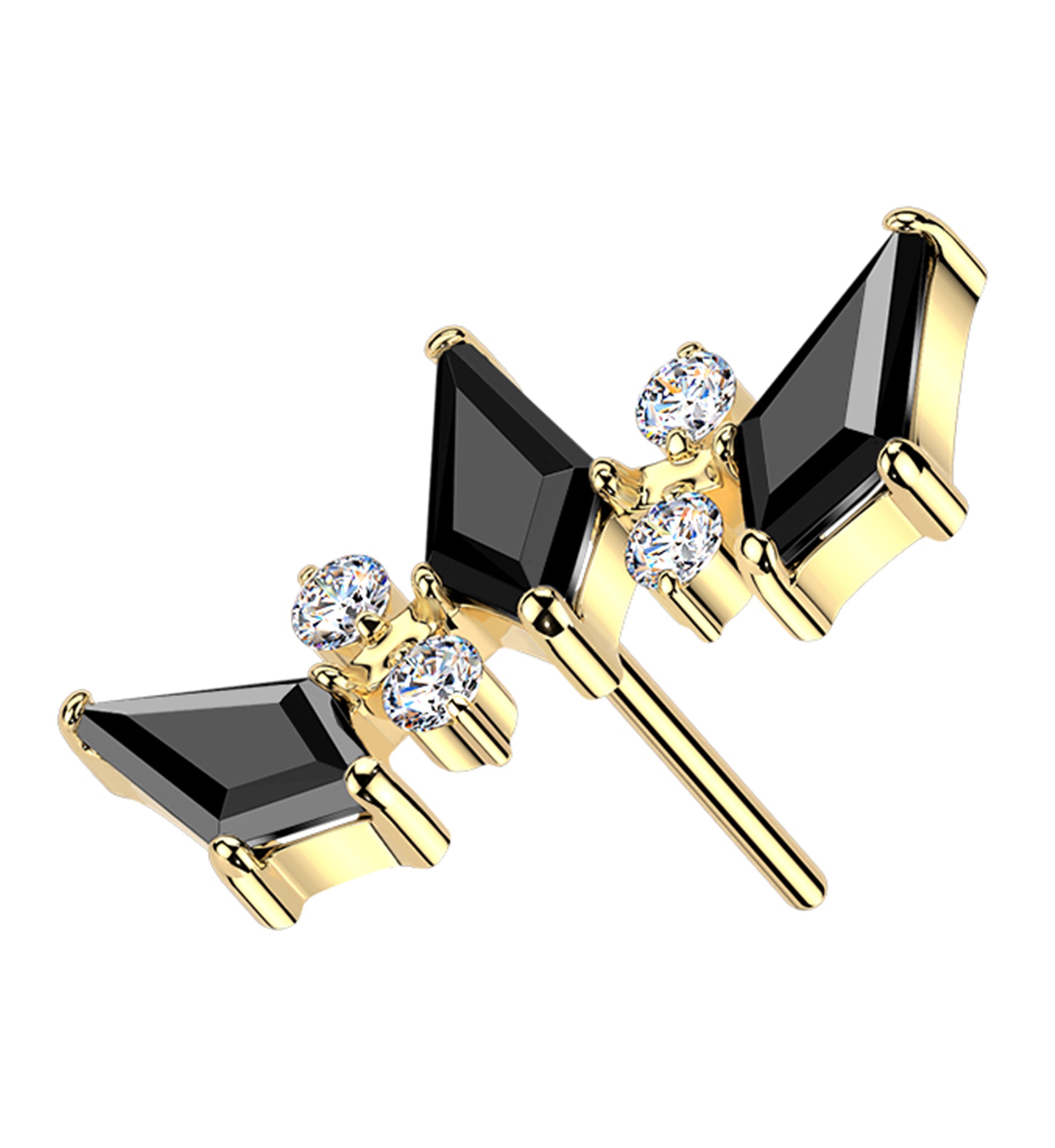 Gold PVD Alternate Triple Tetra Black CZ Titanium Threadless Top