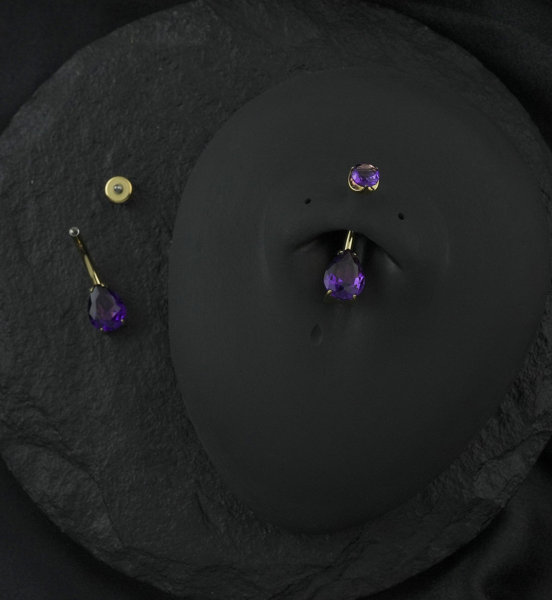 Gold PVD Amethyst Teardrop Internally Threaded Titanium Belly Button Ring