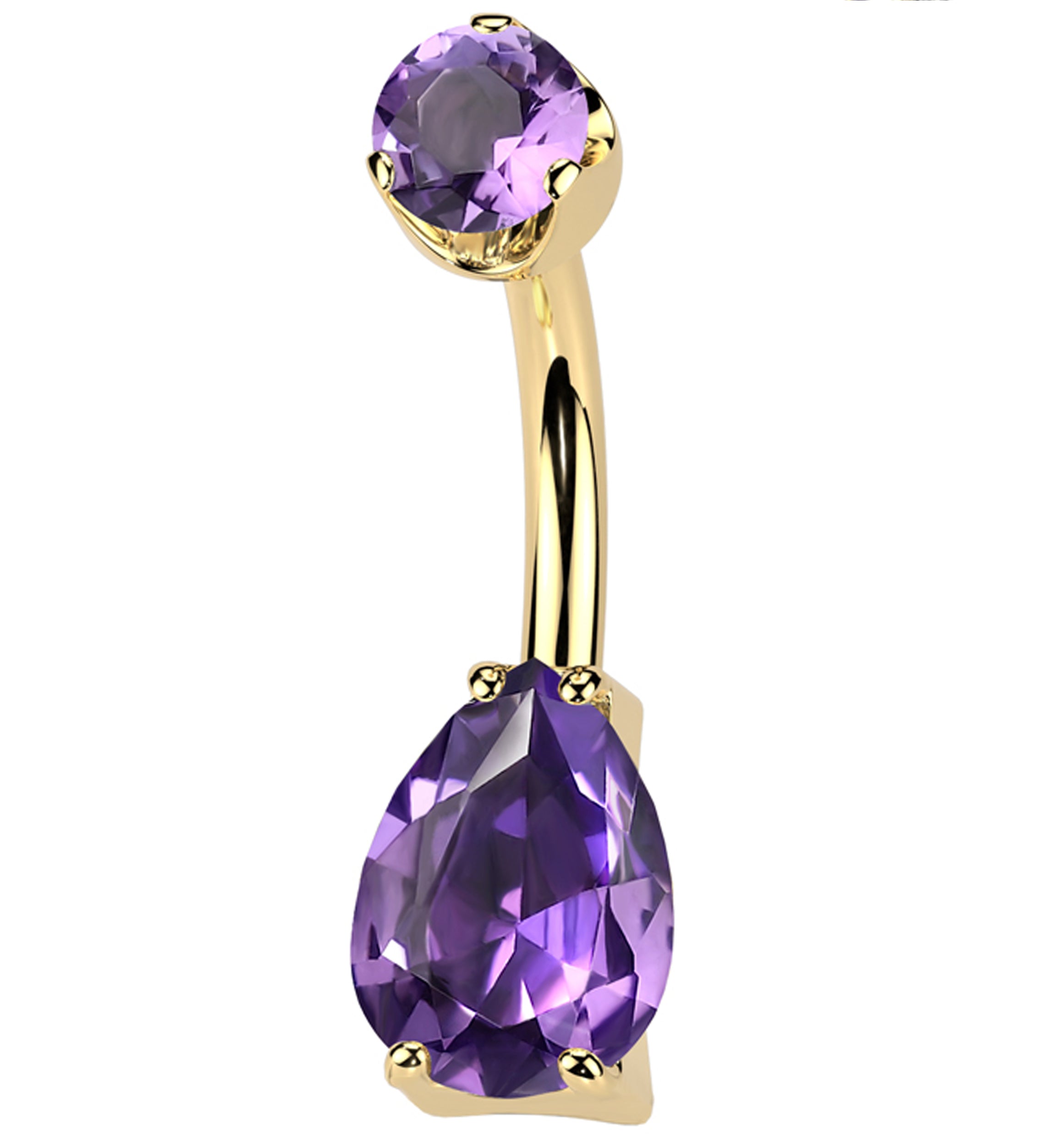 Gold PVD Amethyst Teardrop Internally Threaded Titanium Belly Button Ring