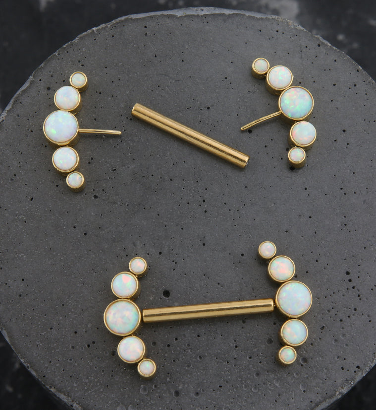 Gold PVD Arch White Opalite Titanium Threadless Nipple Ring Barbell