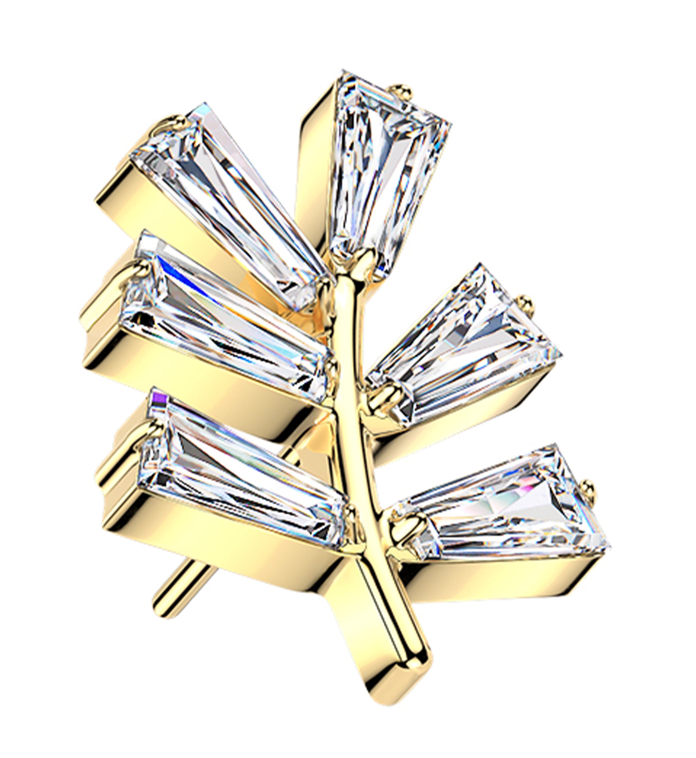 Gold PVD Baguette Leaf Clear CZ Titanium Threadless Top
