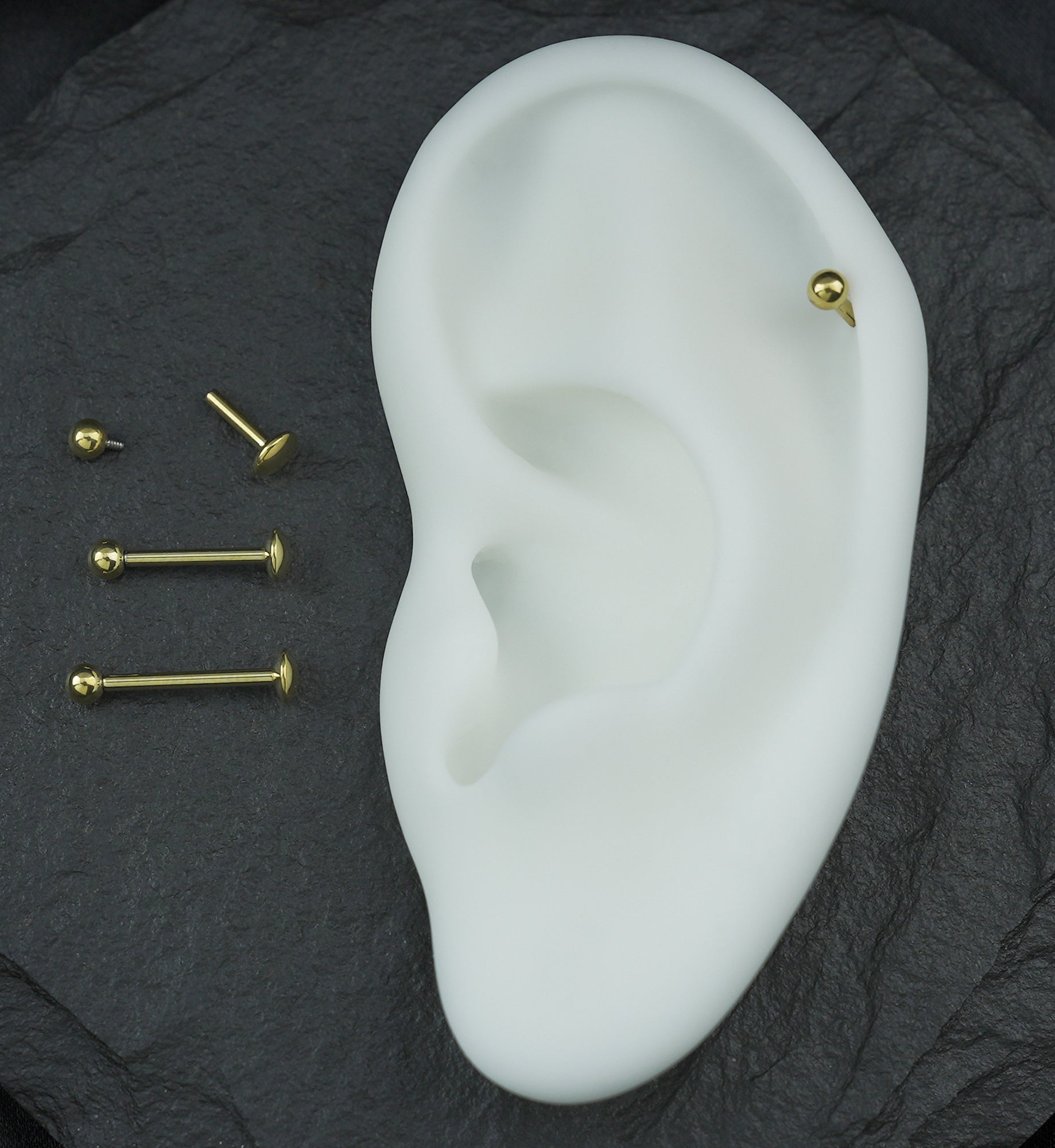 Gold PVD Ball Top Internally Threaded Titanium Convex Disk Labret