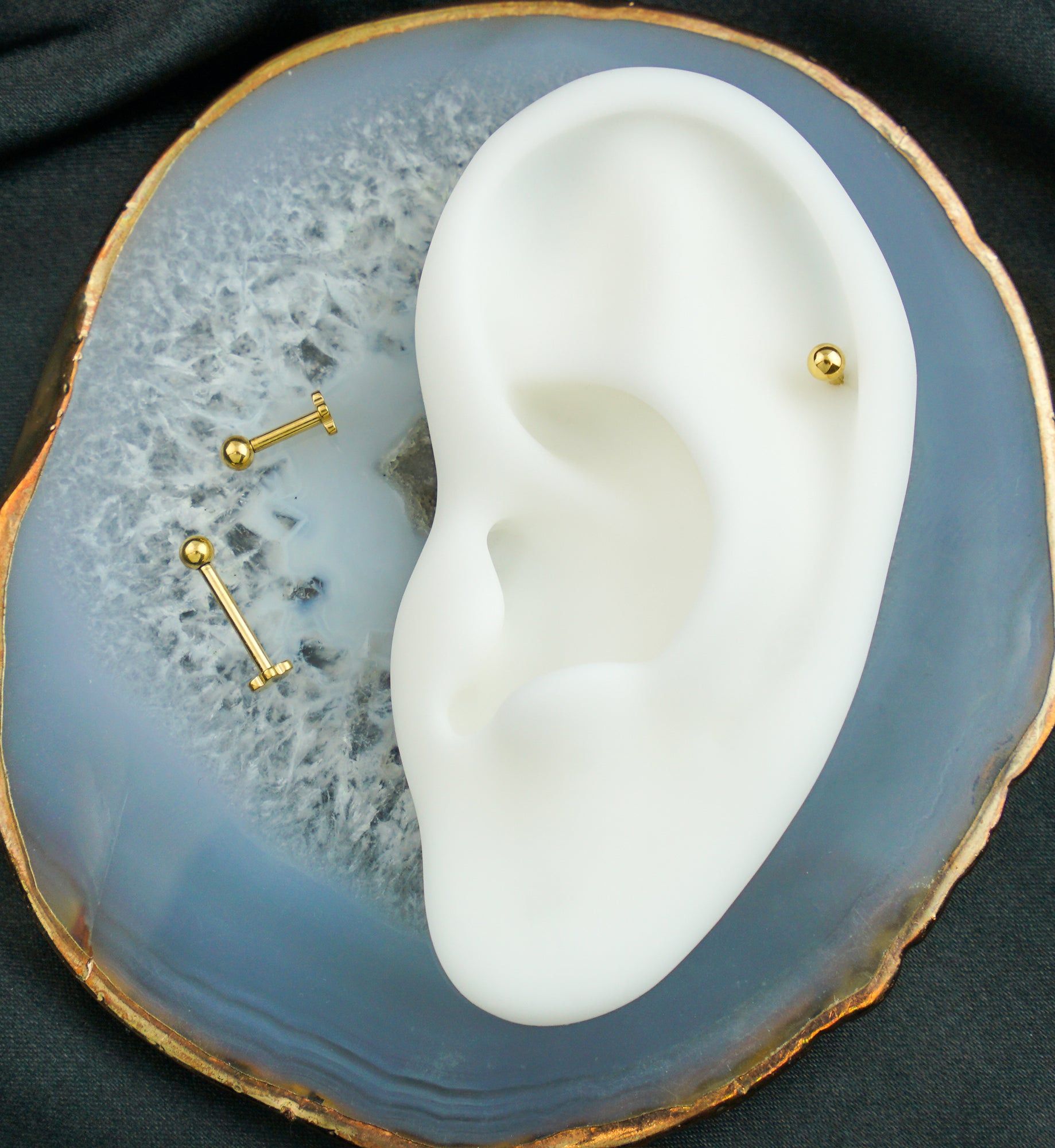 Gold PVD Ball Top Internally Threaded Titanium Flower Back Labret