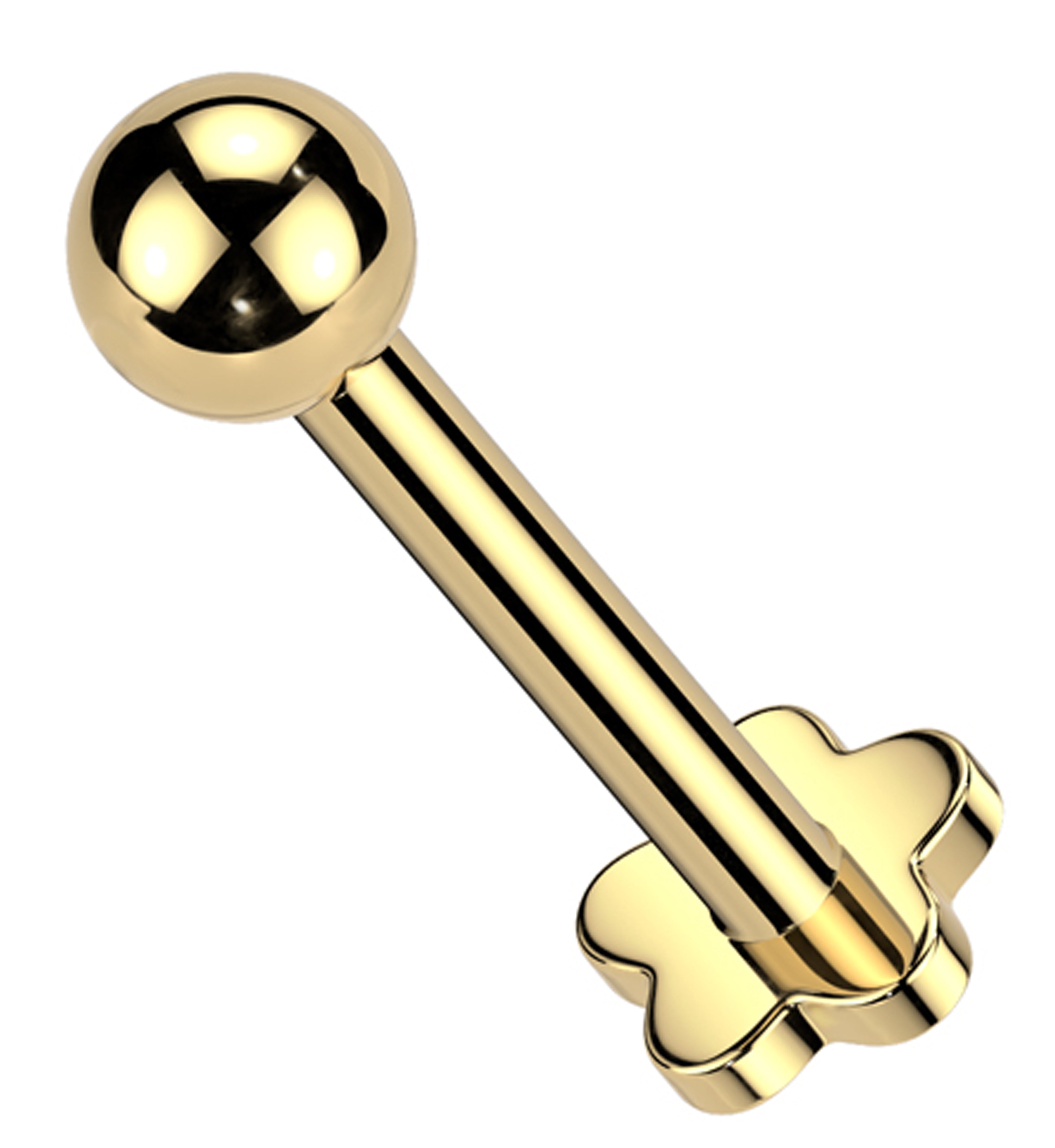 Gold PVD Ball Top Internally Threaded Titanium Flower Back Labret