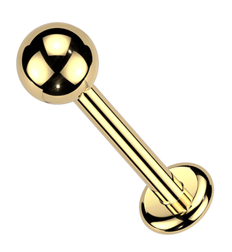 Gold PVD Ball Top Long Thread Internally Threaded Titanium Labret