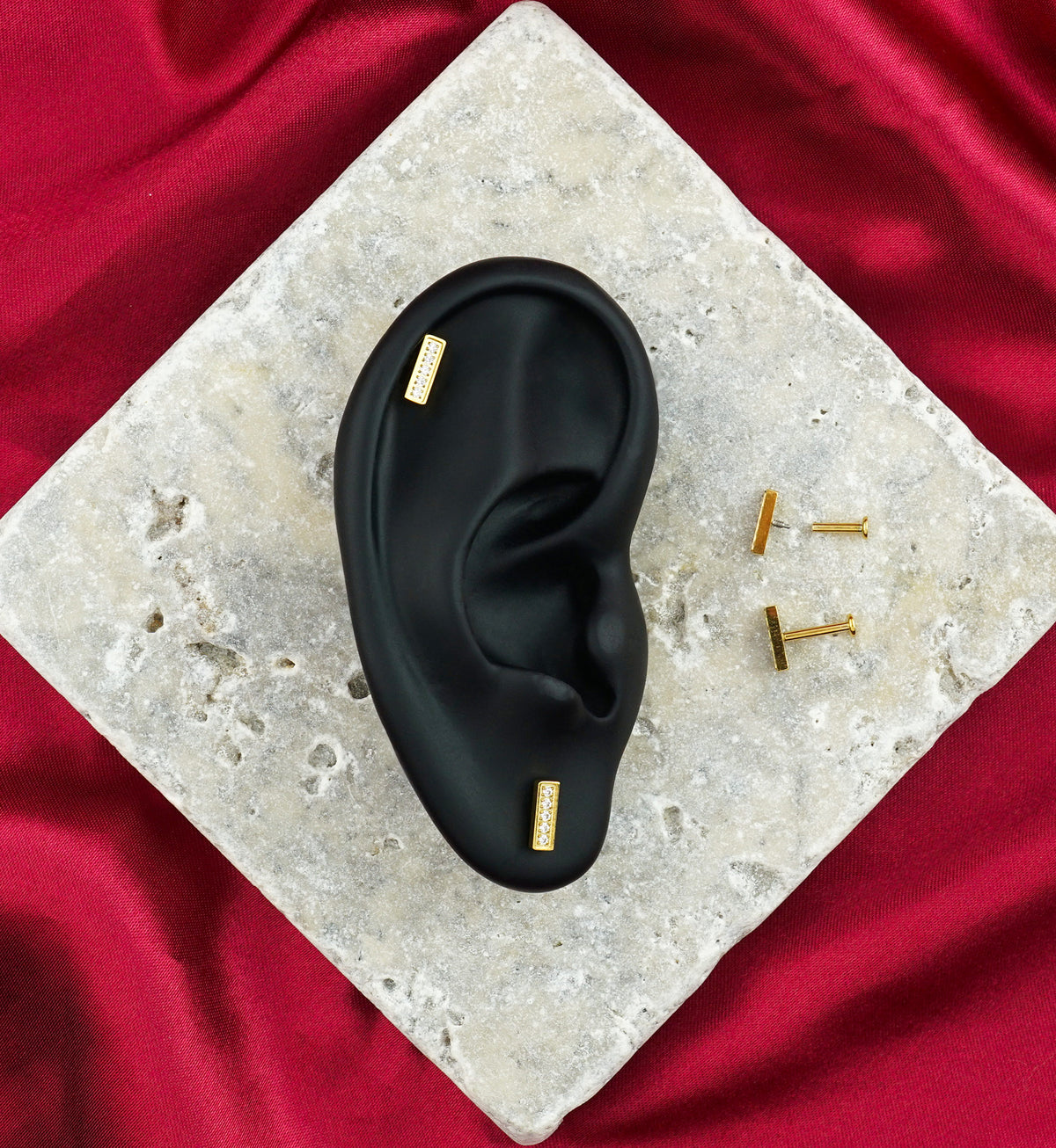 Gold PVD Bar CZ Internally Threaded Stainless Steel Labret