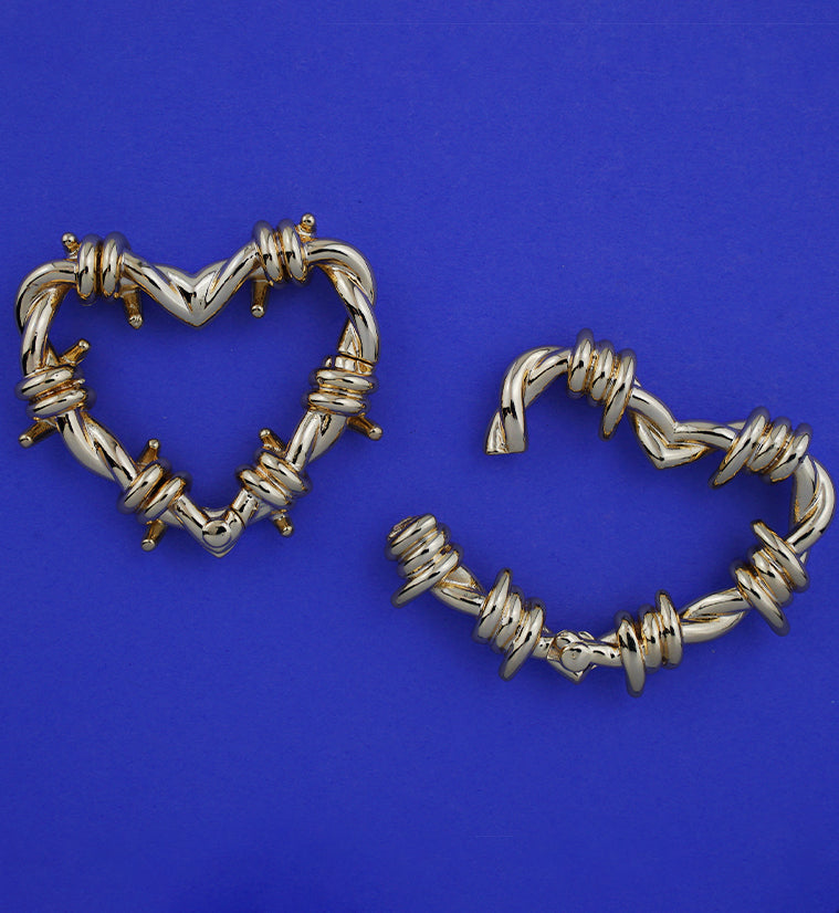 Gold PVD Barbed Heart Stainless Steel Hinged Ear Weights