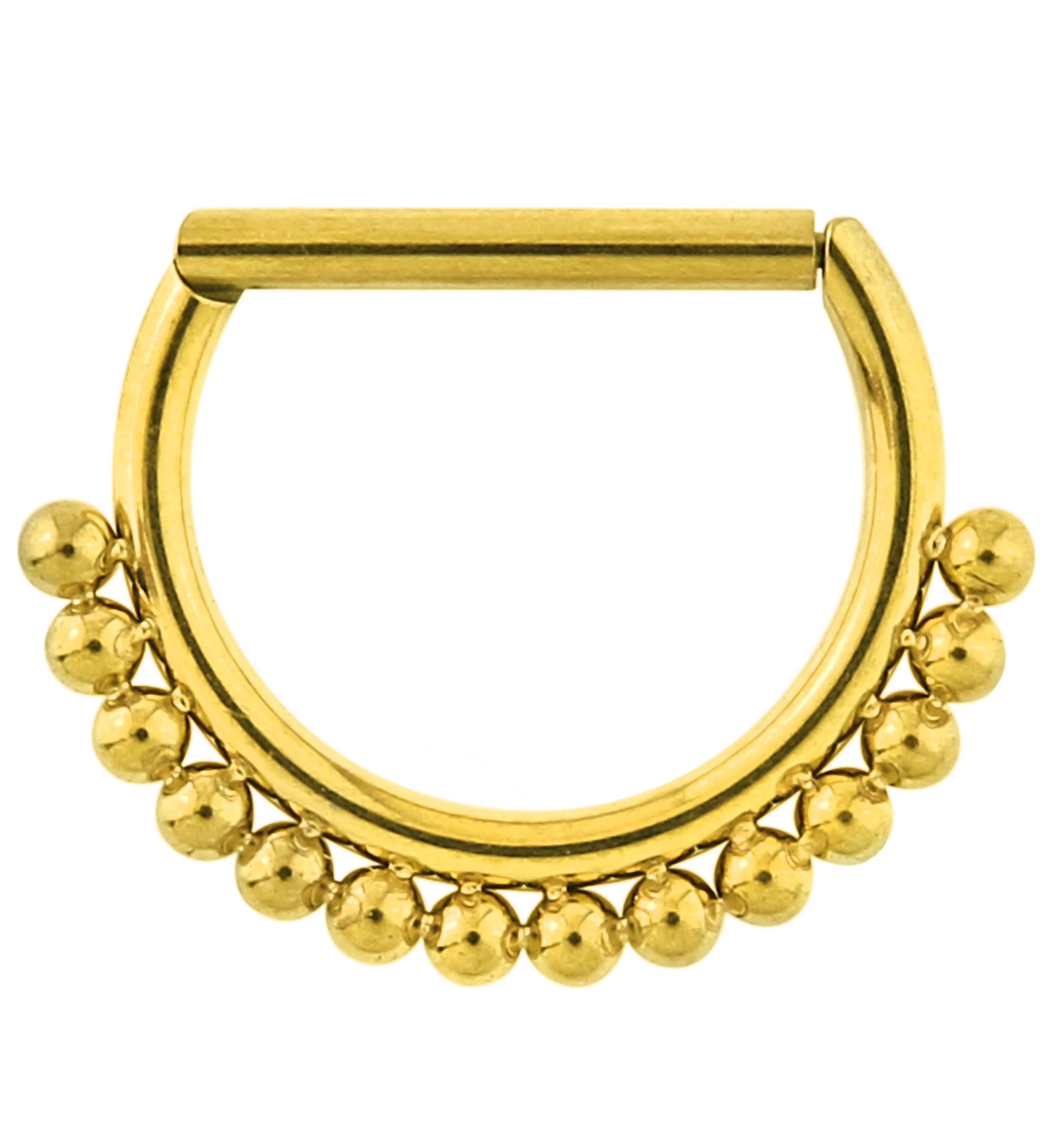 Gold PVD Beaded D-Shaped Stainless Steel Hinged Segment Ring