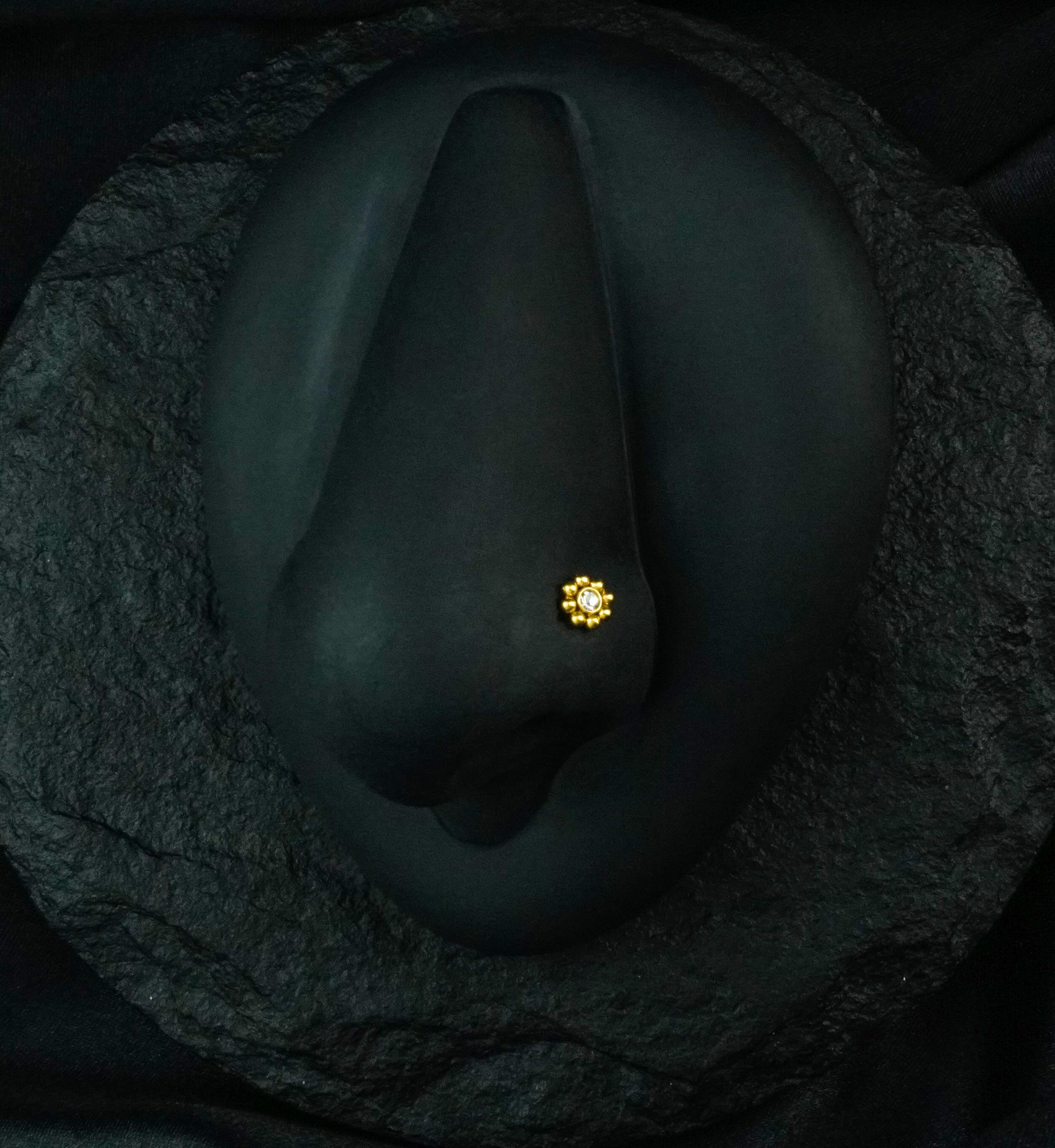 Gold PVD Beaded Flower CZ Nose Screw Ring