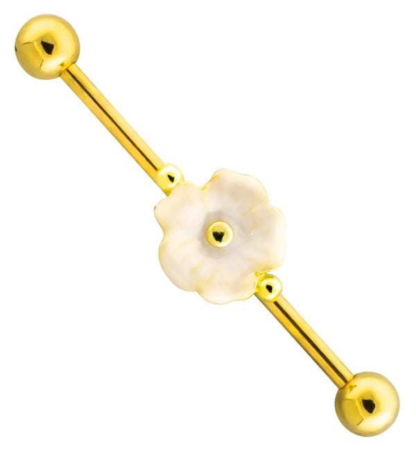 Gold PVD Beaded Flower Stainless Steel Industrial Barbell