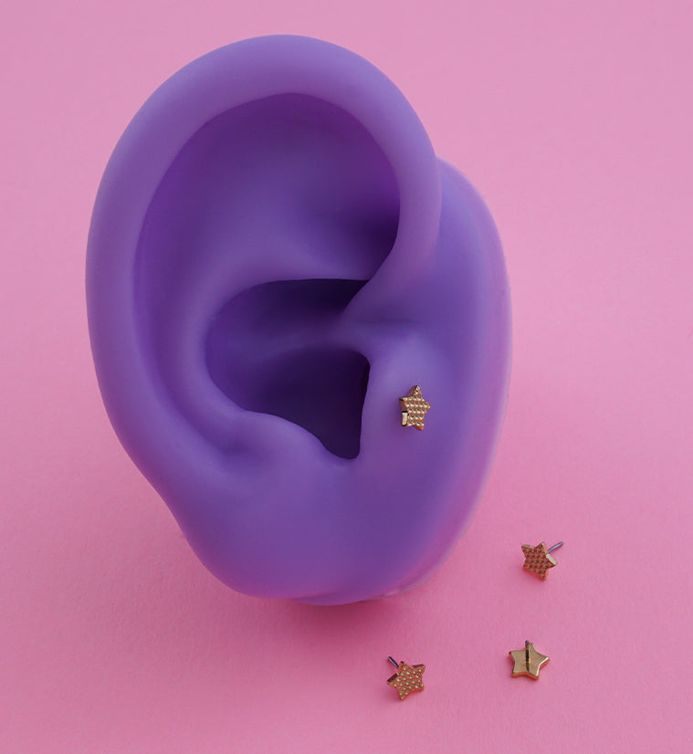 Gold PVD Beaded Star Titanium Threadless Top