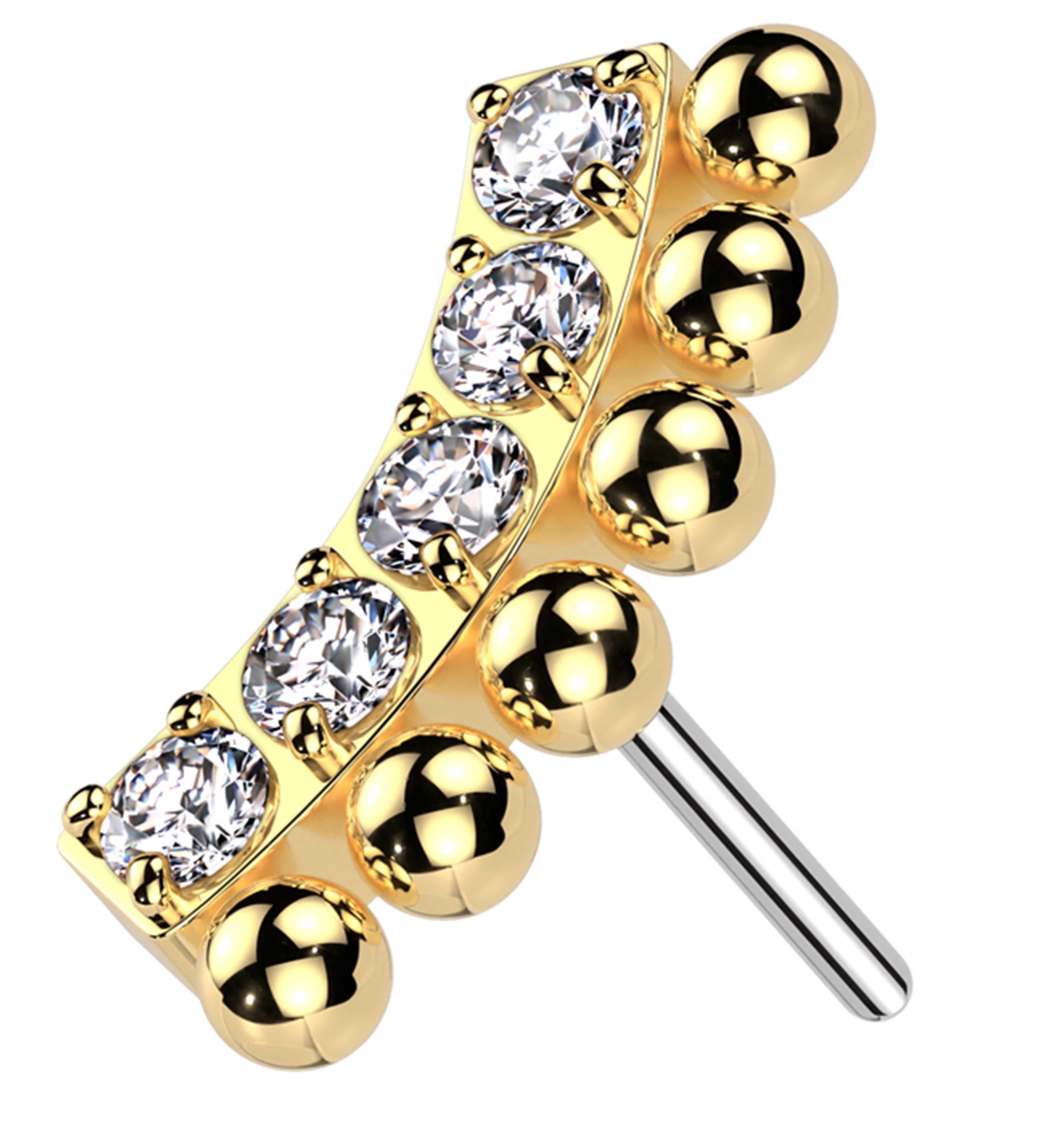 Gold PVD Beaded Vault Clear CZ Titanium Threadless Top