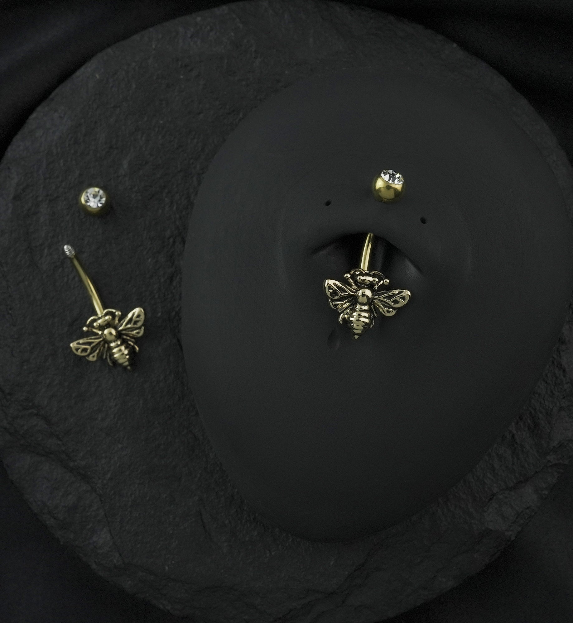 Gold PVD Bee Clear CZ Stainless Steel Belly Button Ring