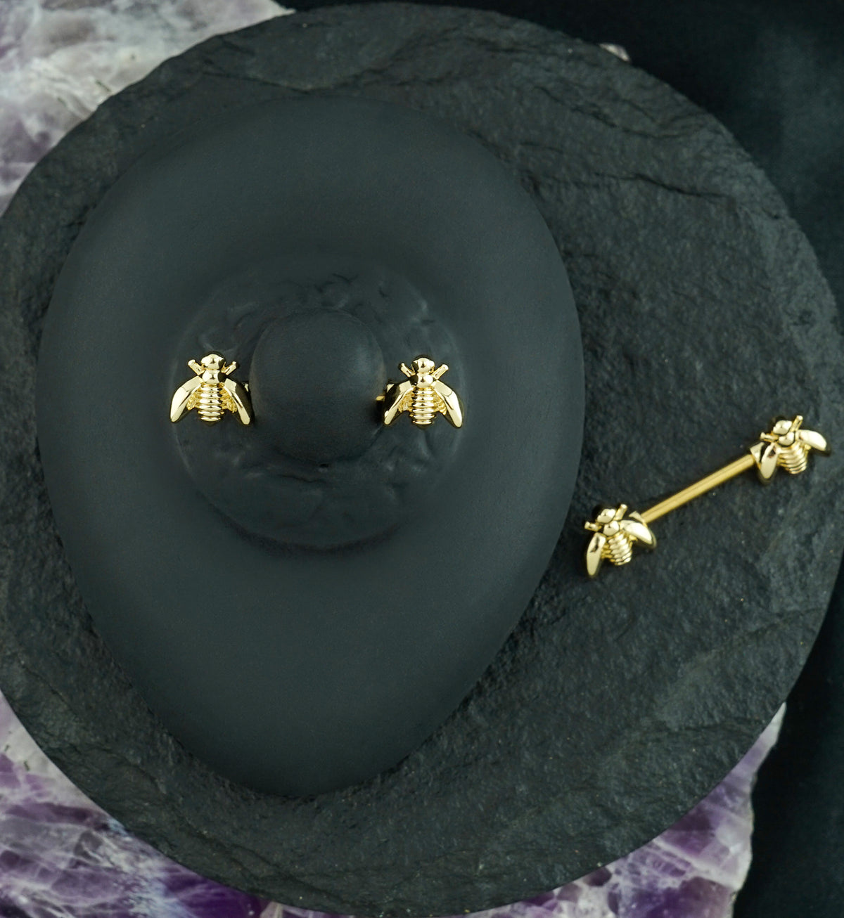 Gold PVD Bee Nipple Barbells