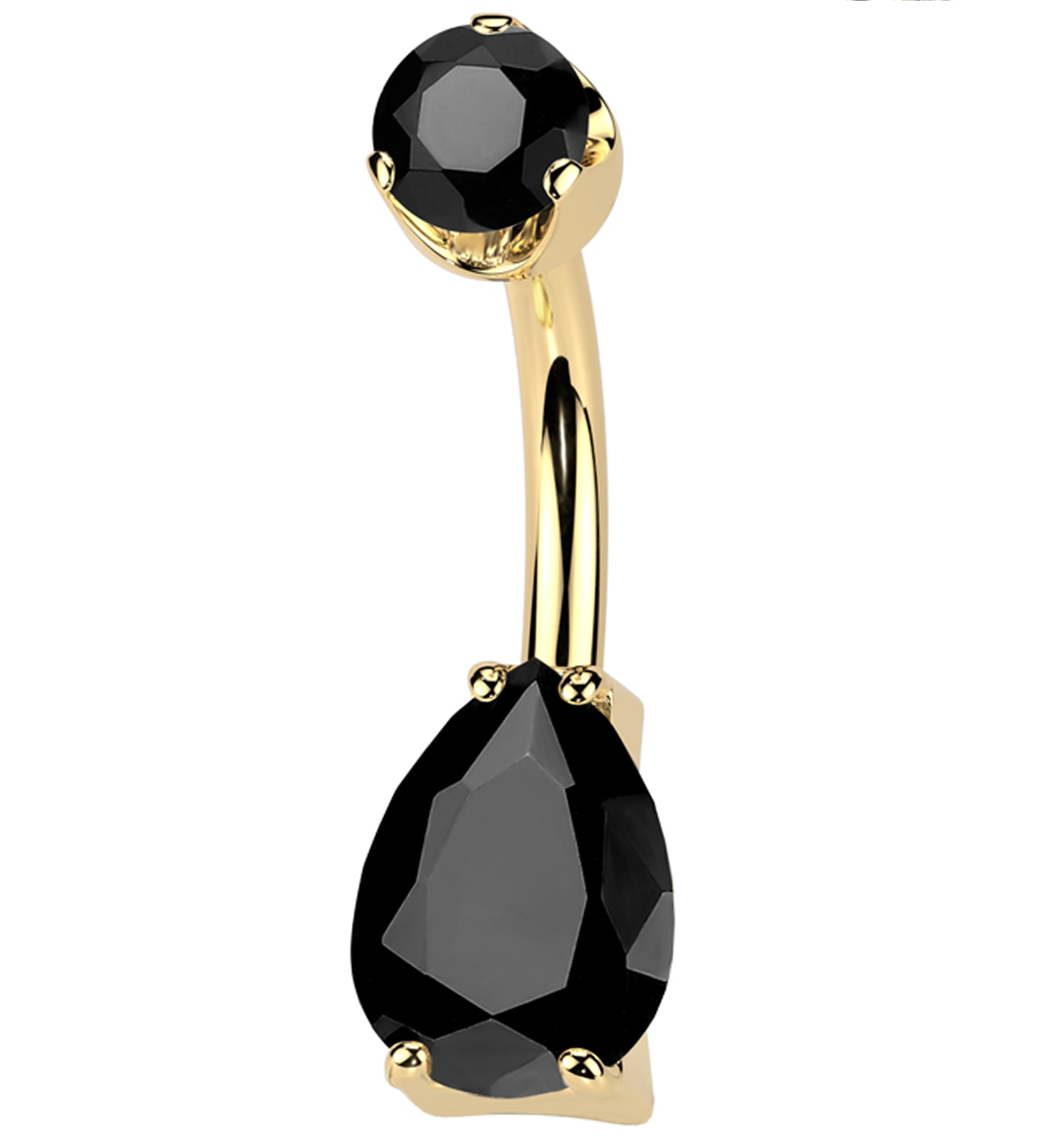 Gold PVD Black Agate Teardrop Internally Threaded Titanium Belly Button Ring