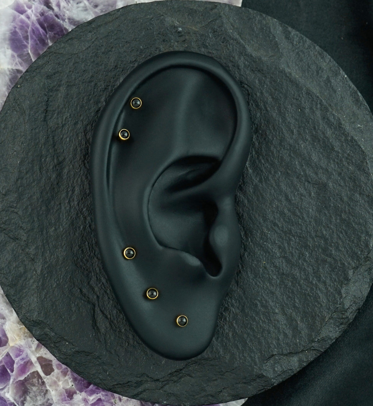 Gold PVD Black Onyx Stone Titanium Threadless Labret