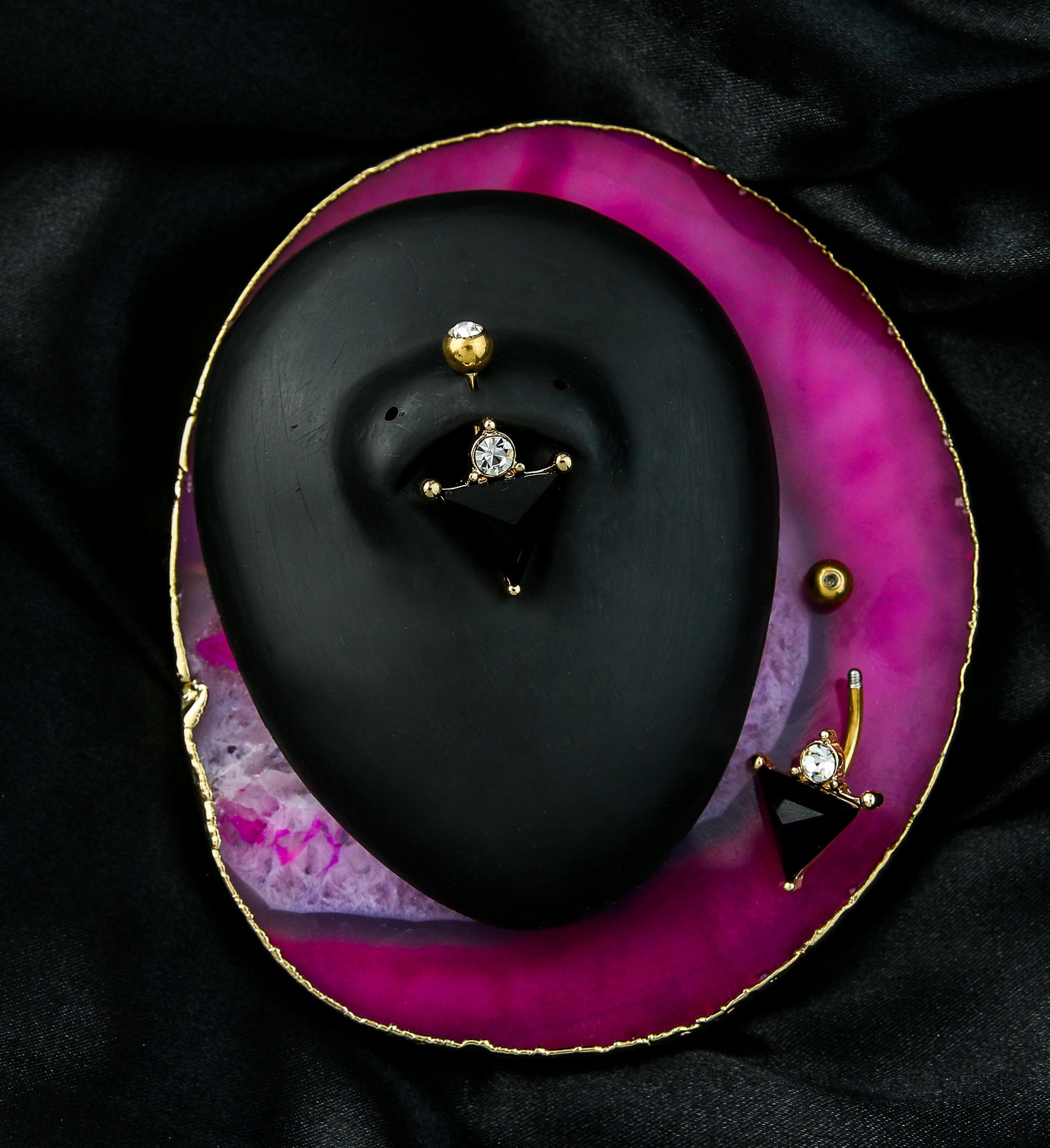 Gold PVD Black Triangle CZ Stainless Steel Belly Button Ring