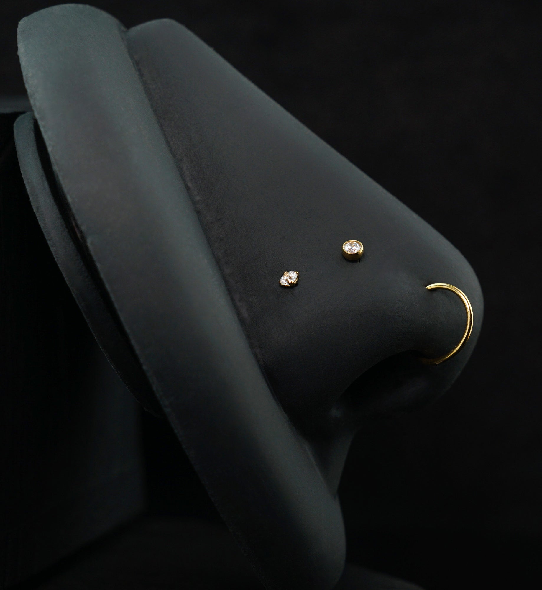 Gold PVD Blossom Clear CZ Stainless Steel L Bend/Stud/Hoop Variety Pack (6 Pack)