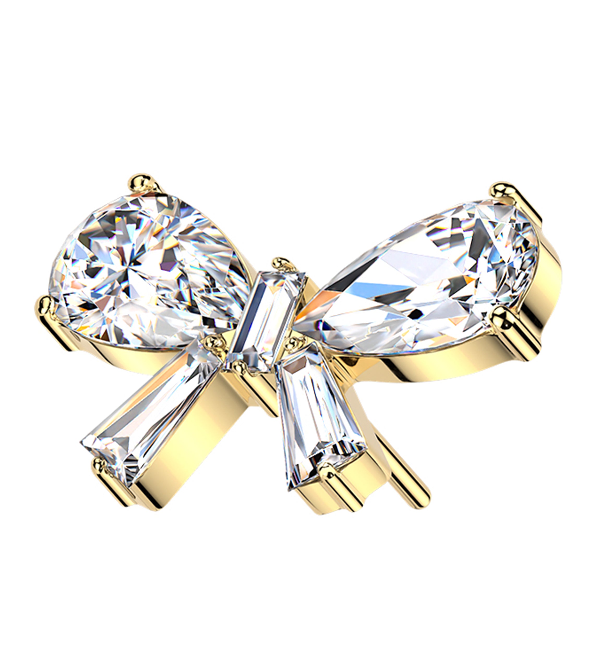Gold PVD Bow Clear CZ Titanium Threadless Top