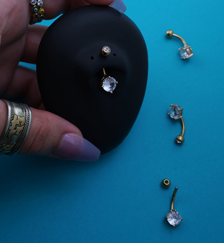 Gold PVD Brass Prong Clear CZ Titanium Belly Button Ring