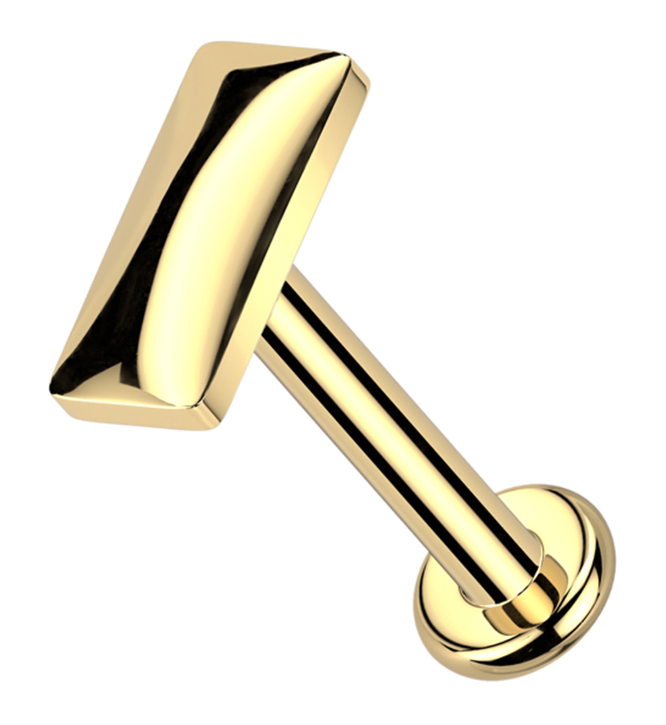 Gold PVD Bubble Baguette Internally Threaded Titanium Flat Disk Labret