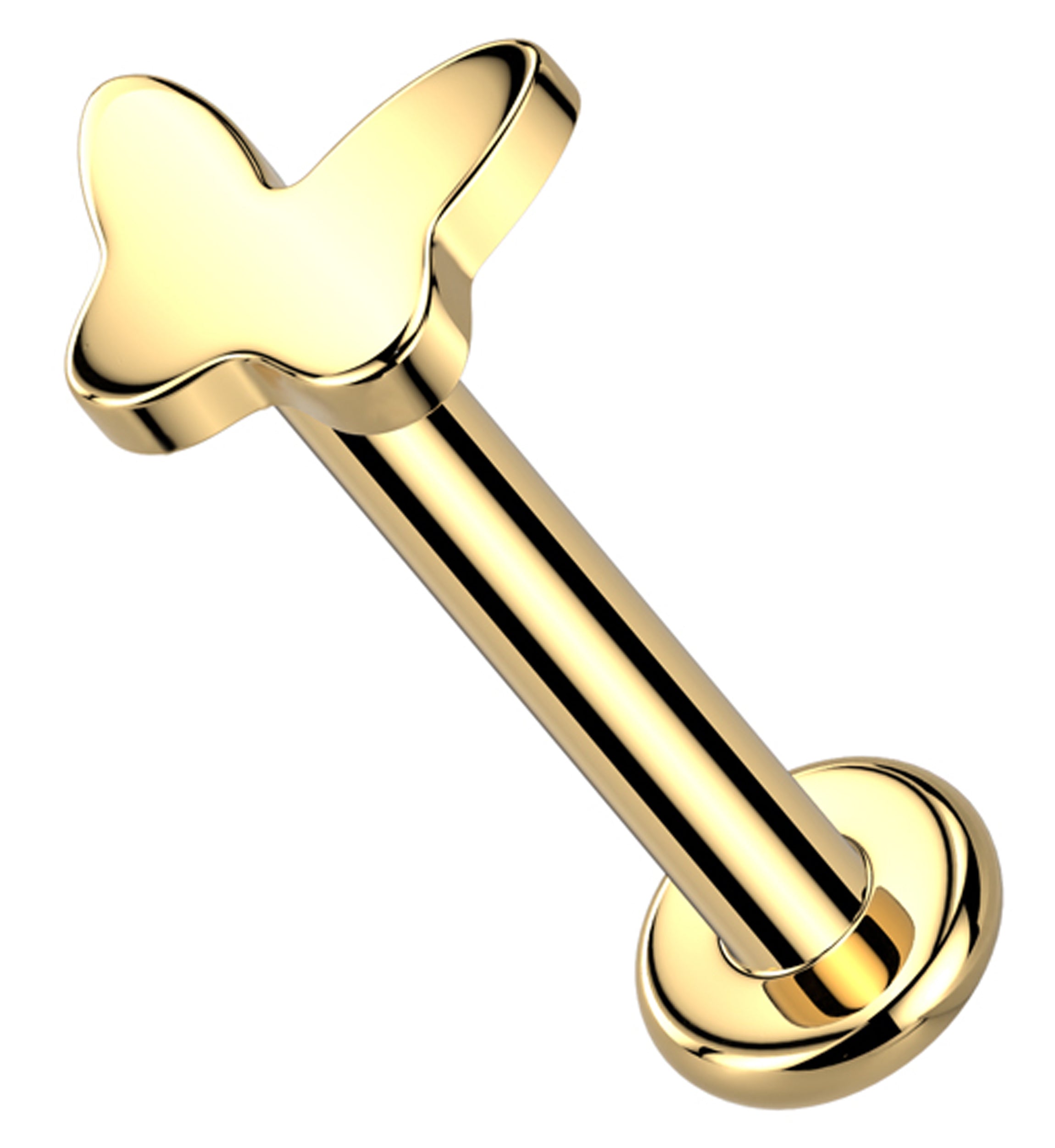 Gold PVD Bubble Butterfly Internally Threaded Titanium Labret