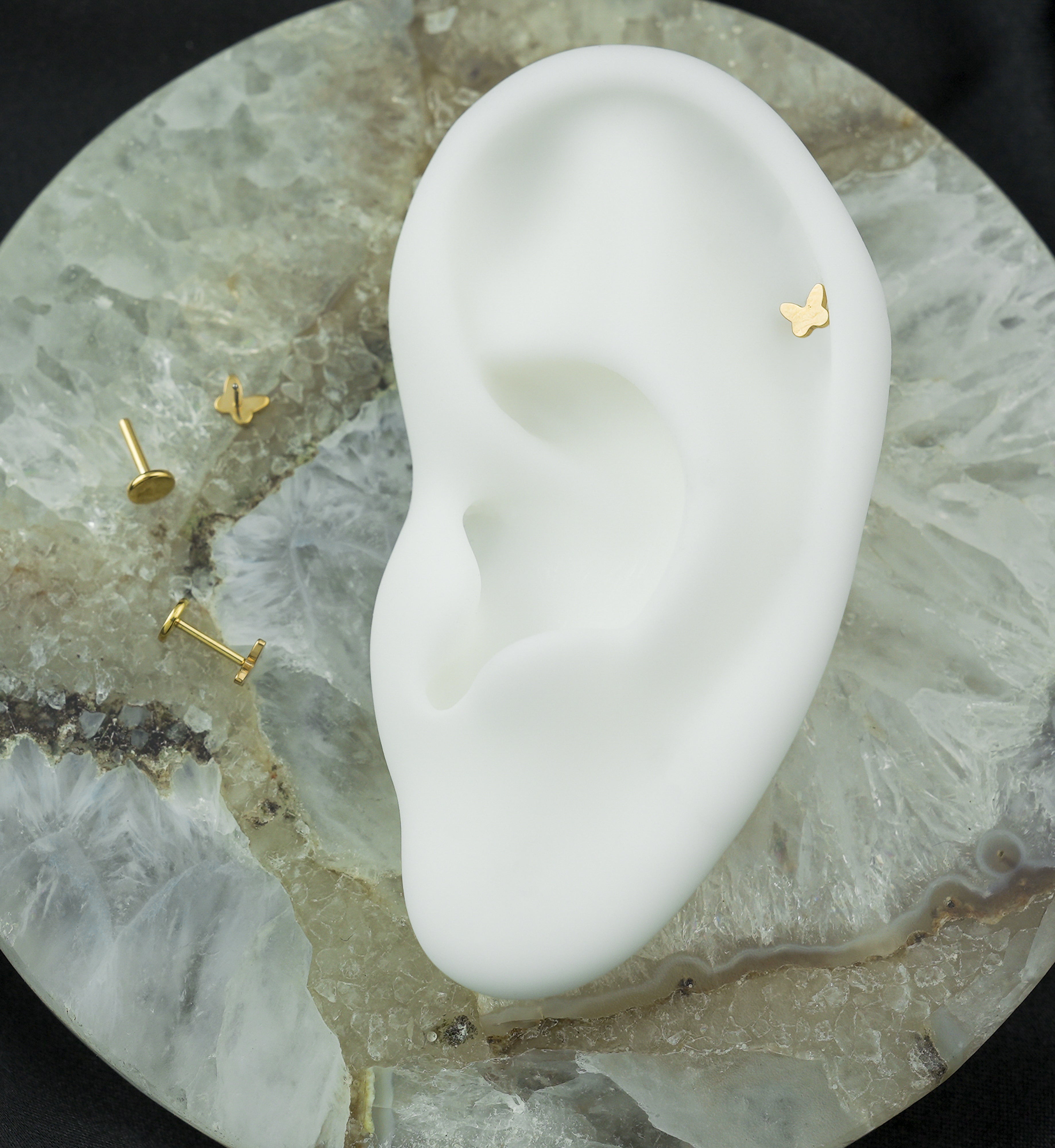 Gold PVD Bubble Butterfly Threadless Titanium Flat Disk Labret