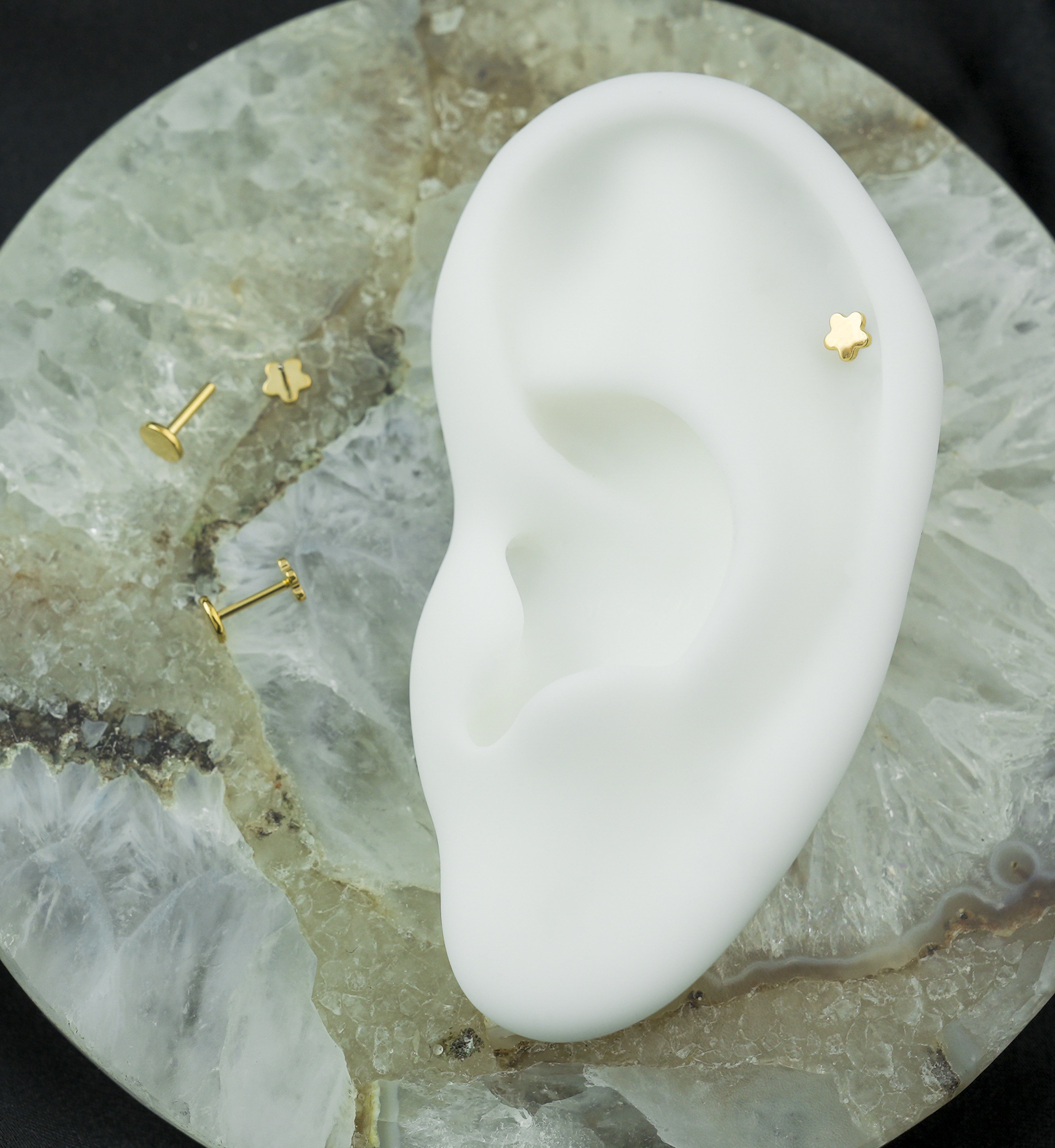 Gold PVD Bubble Flower Threadless Titanium Flat Disk Labret