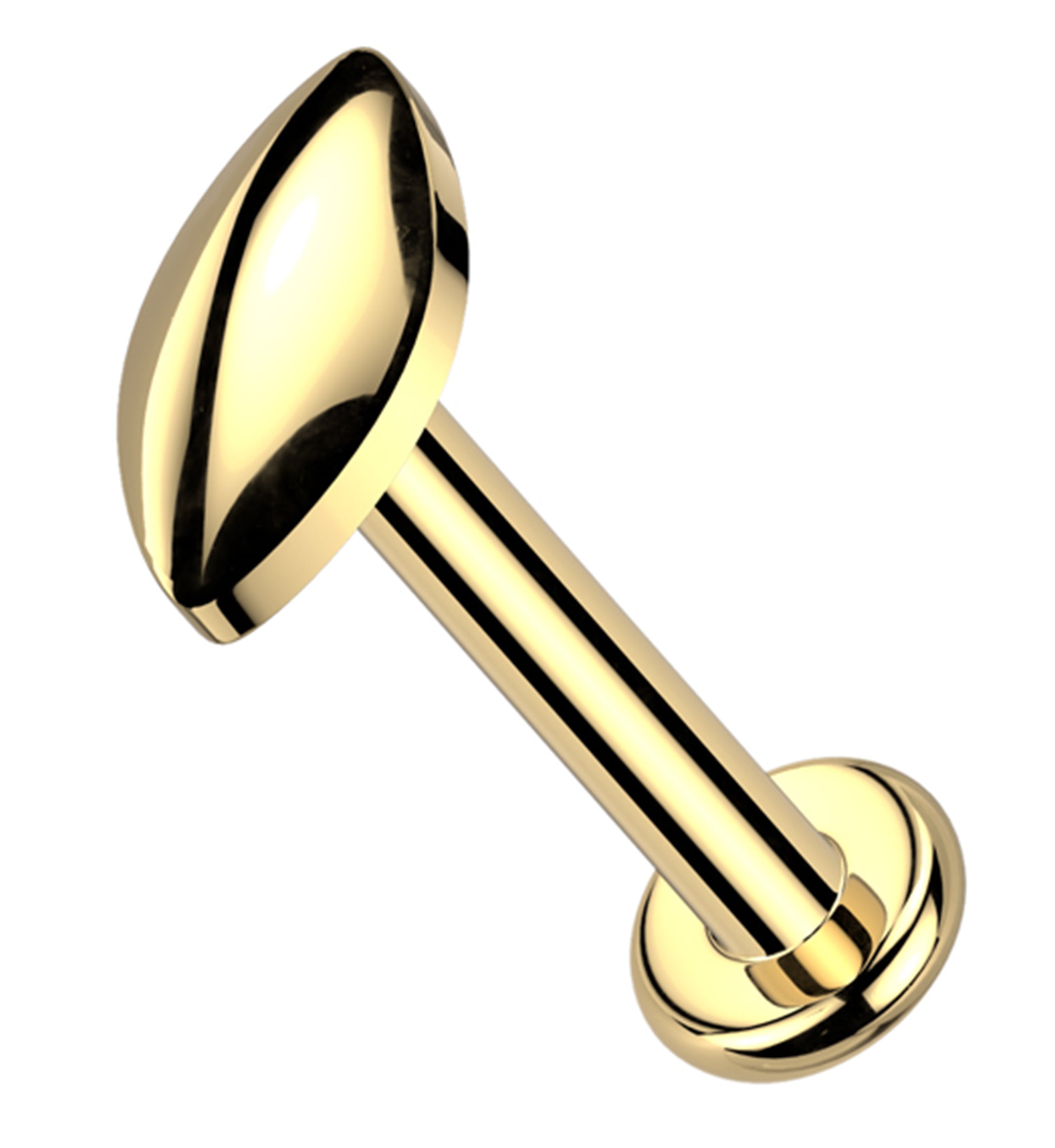 Gold PVD Bubble Marquise Internally Threaded Titanium Flat Disk Labret