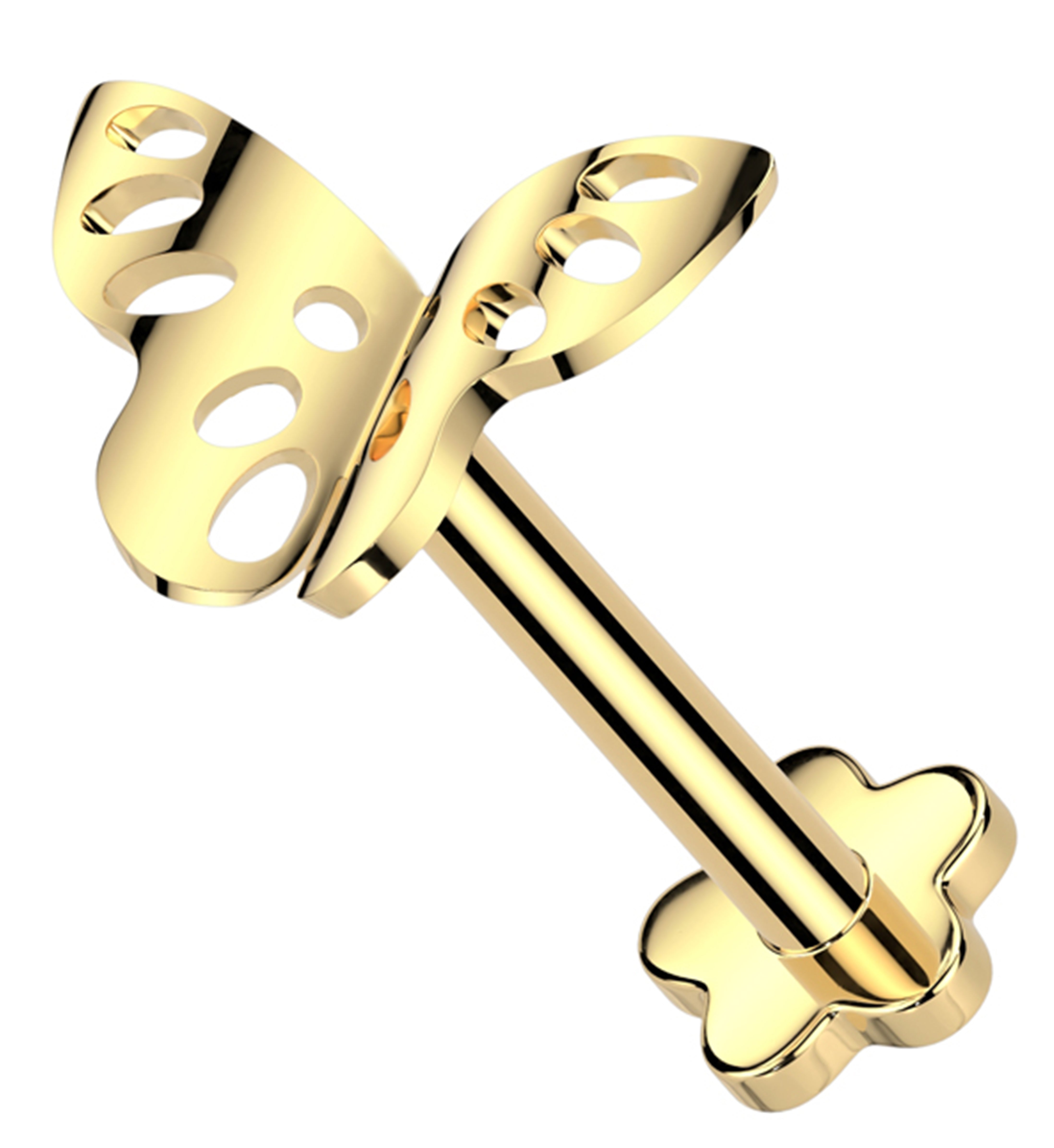 Gold PVD Butterfly Cutout Threadless Titanium Flower Back Labret