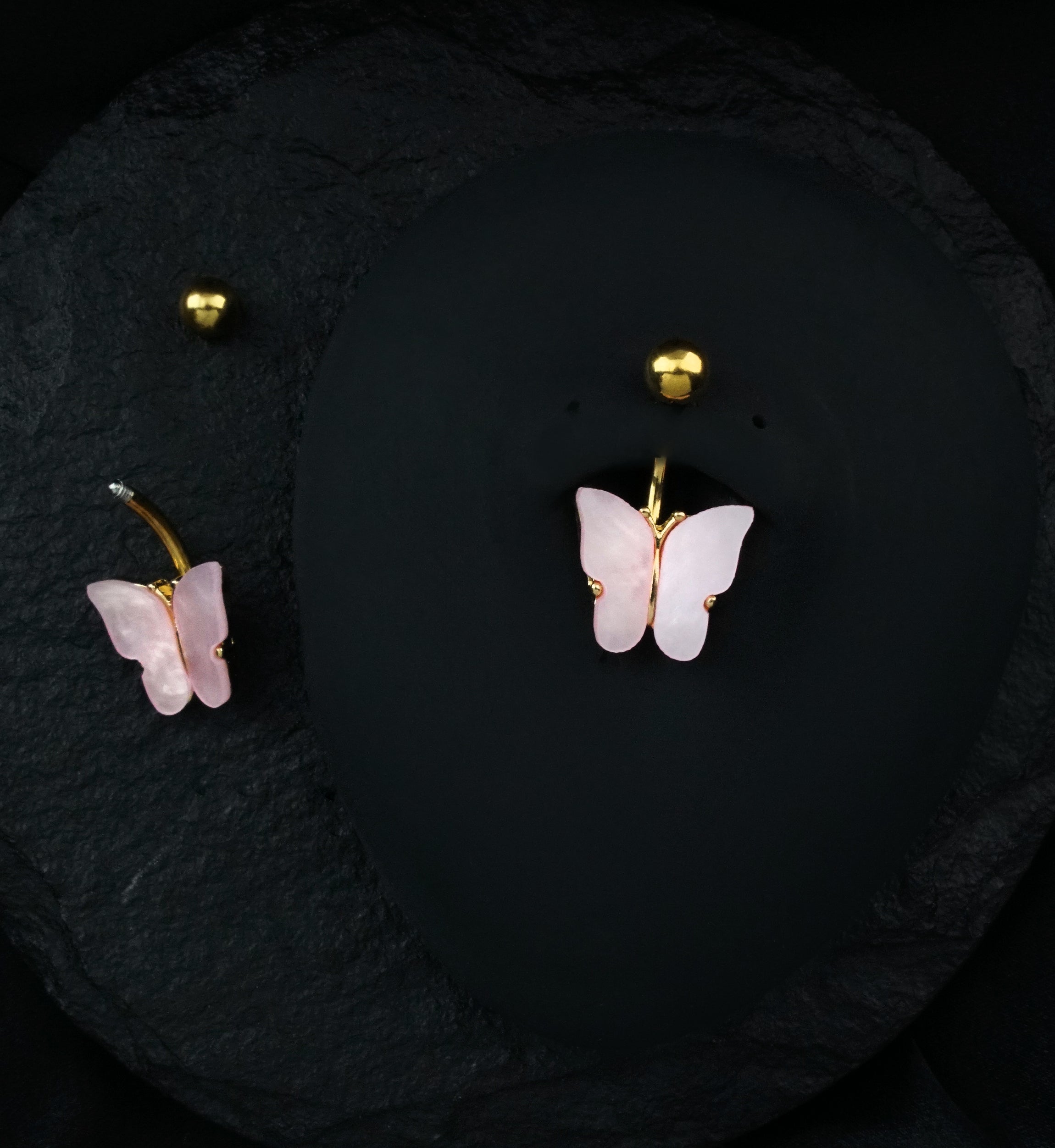 Gold PVD Butterfly MOP Shell Belly Button Ring