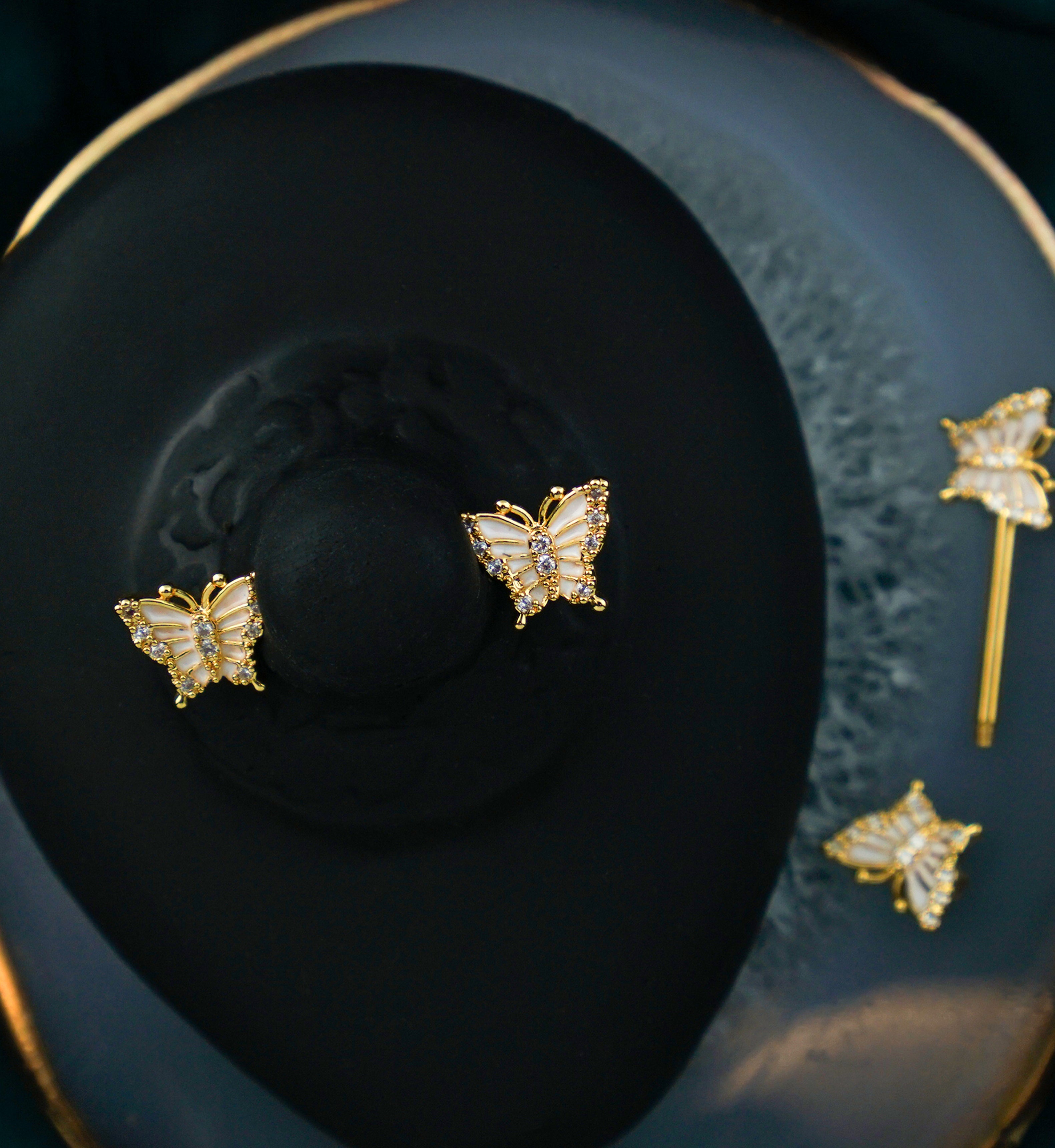 Gold PVD Butterfly Pave CZ Stainless Steel Nipple Barbell