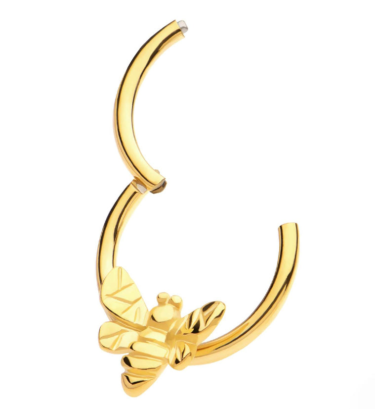 Gold PVD Buzzing Bee Stainless Steel Hinged Segment Ring
