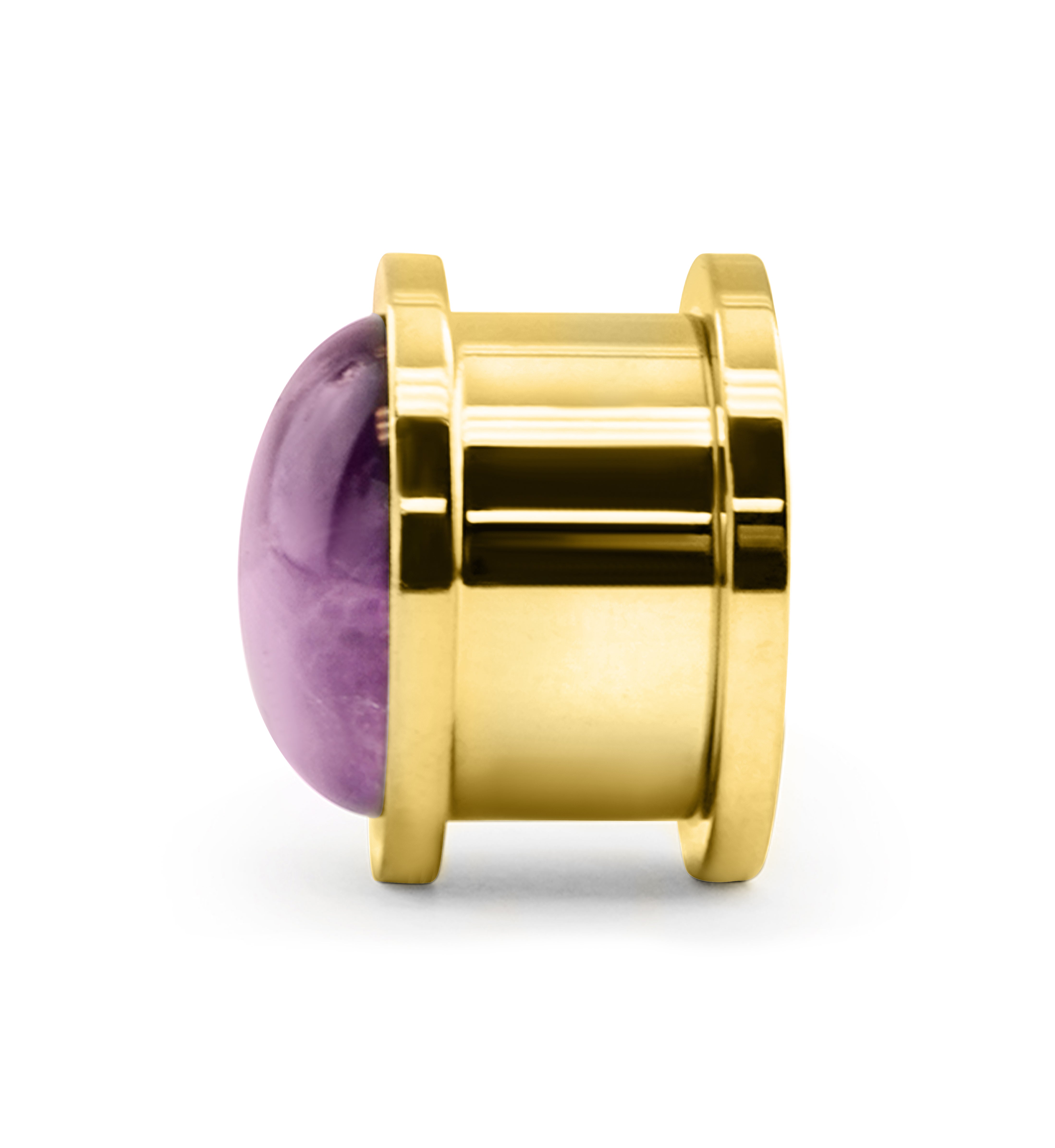 Gold PVD Cabochon Amethyst Stainless Steel Screw Back Tunnel Plugs