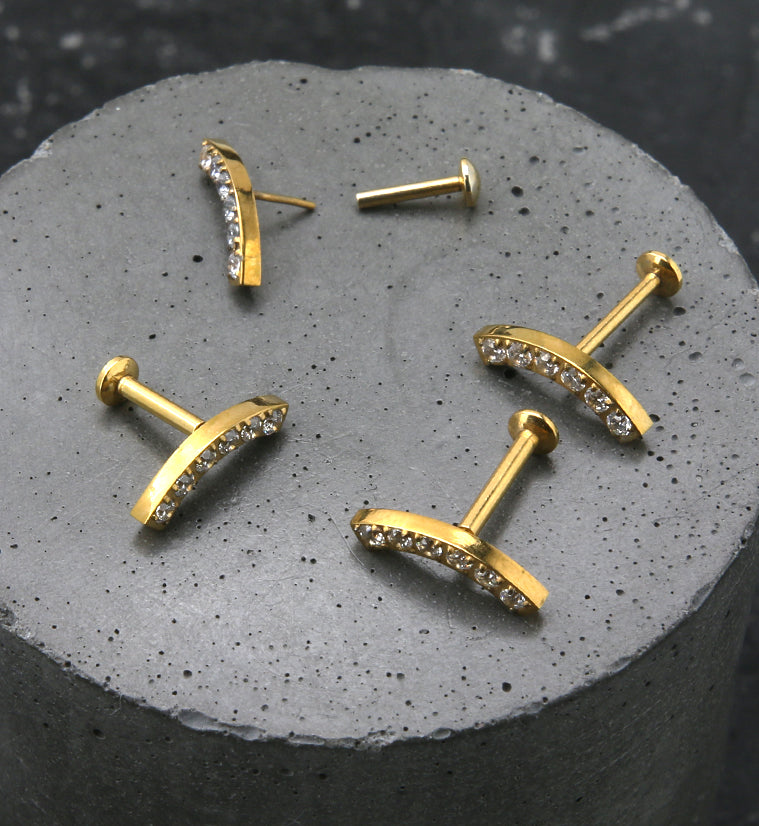 Gold PVD Camber CZ Stainless Steel Convex Back Threadless Labret