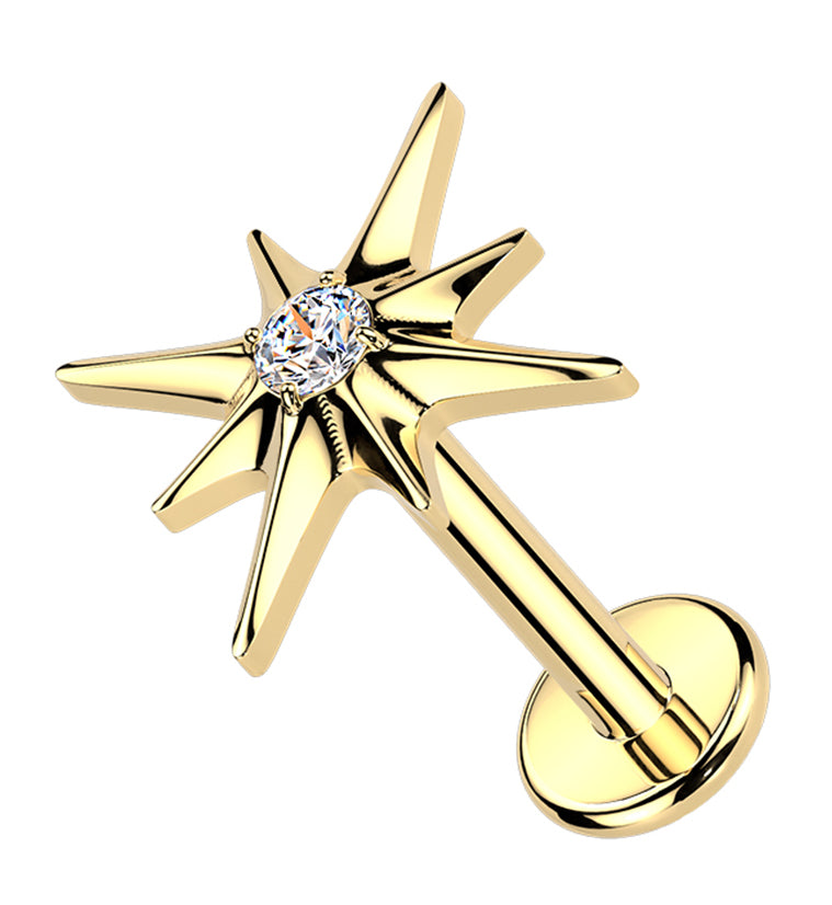 Gold PVD Cardinal Points CZ Titanium Internally Threaded Labret