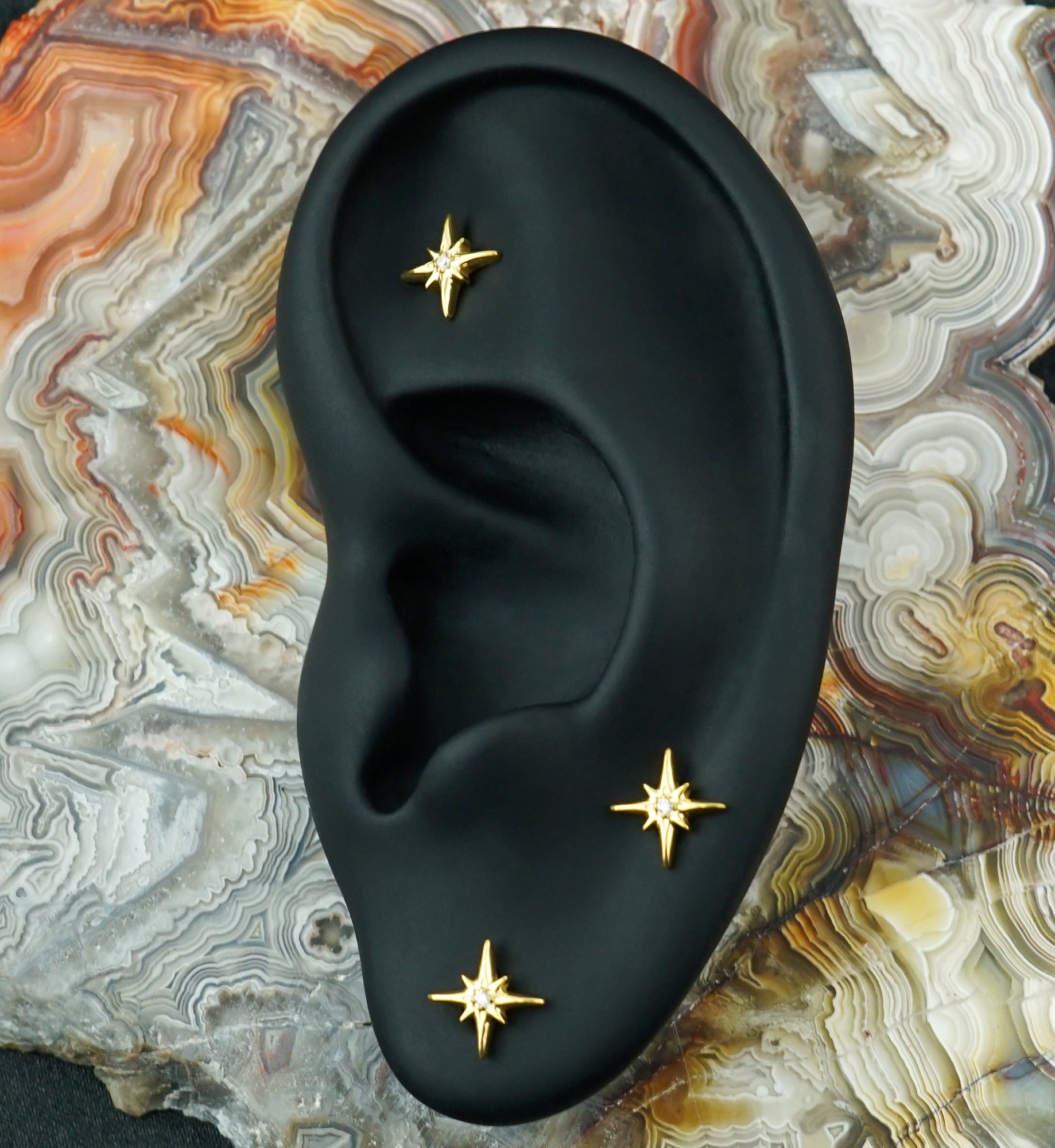 Gold PVD Cardinal Points CZ Titanium Threadless Top