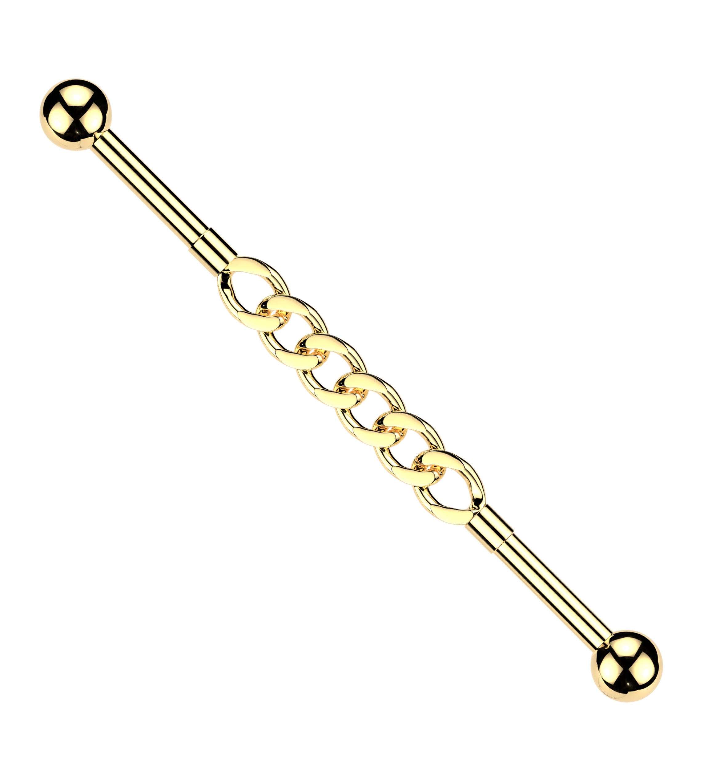 Gold PVD Chain Link Externally Threaded Stainless Steel Barbell