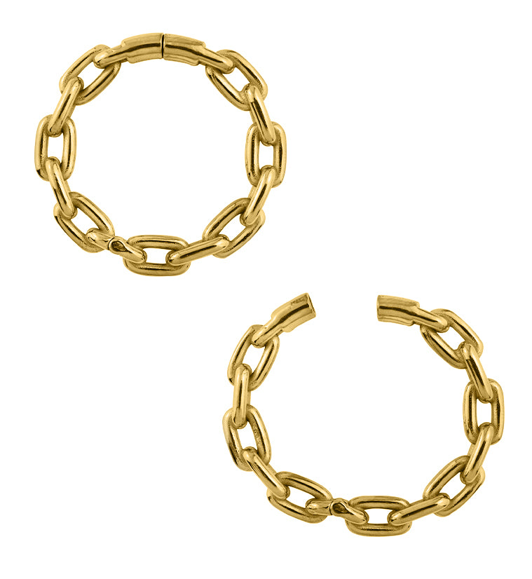 Gold PVD Chain Link Stainless Steel Hinged Ear Weights