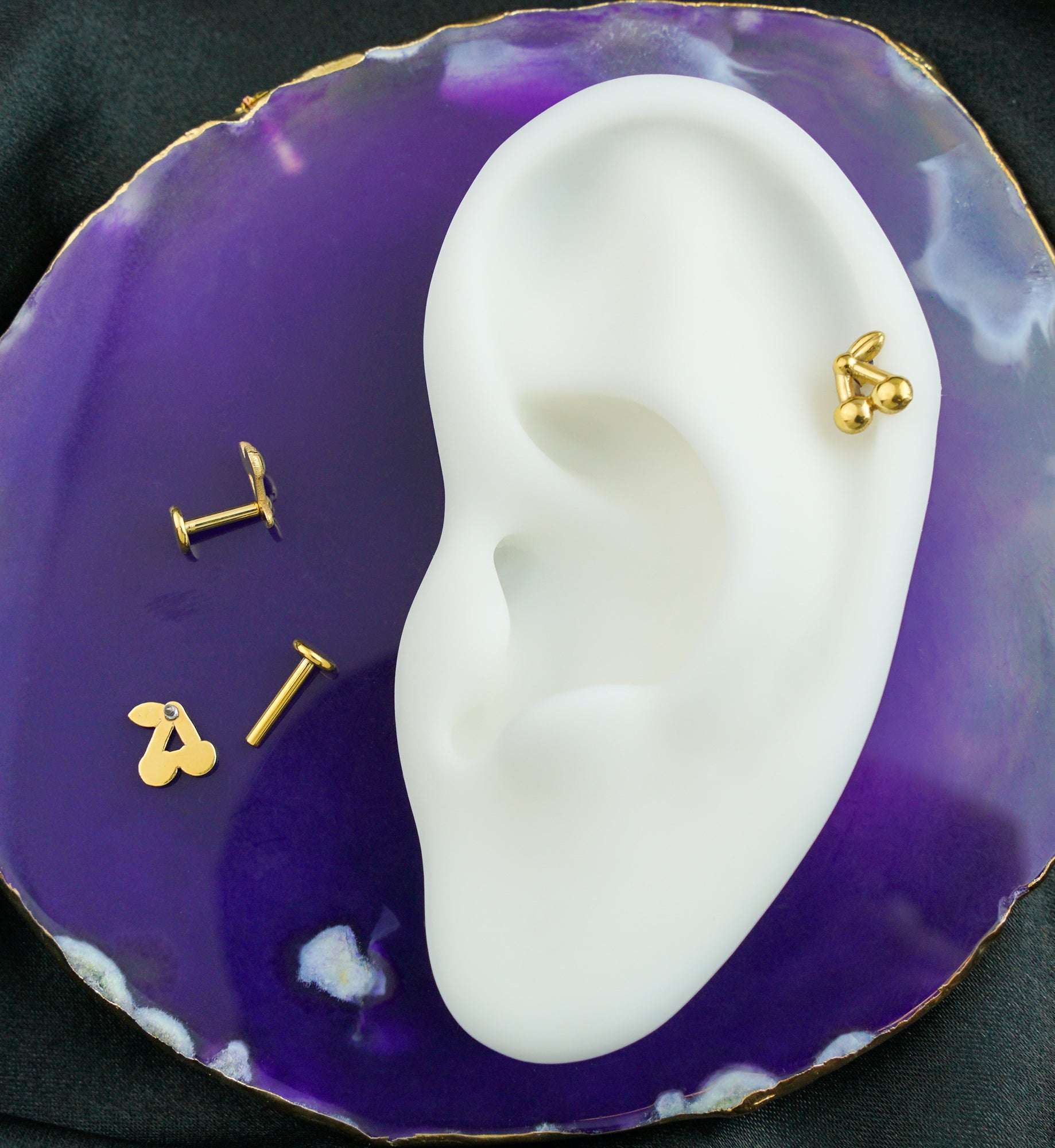 Gold PVD Cherries Internally Threaded Titanium Labret