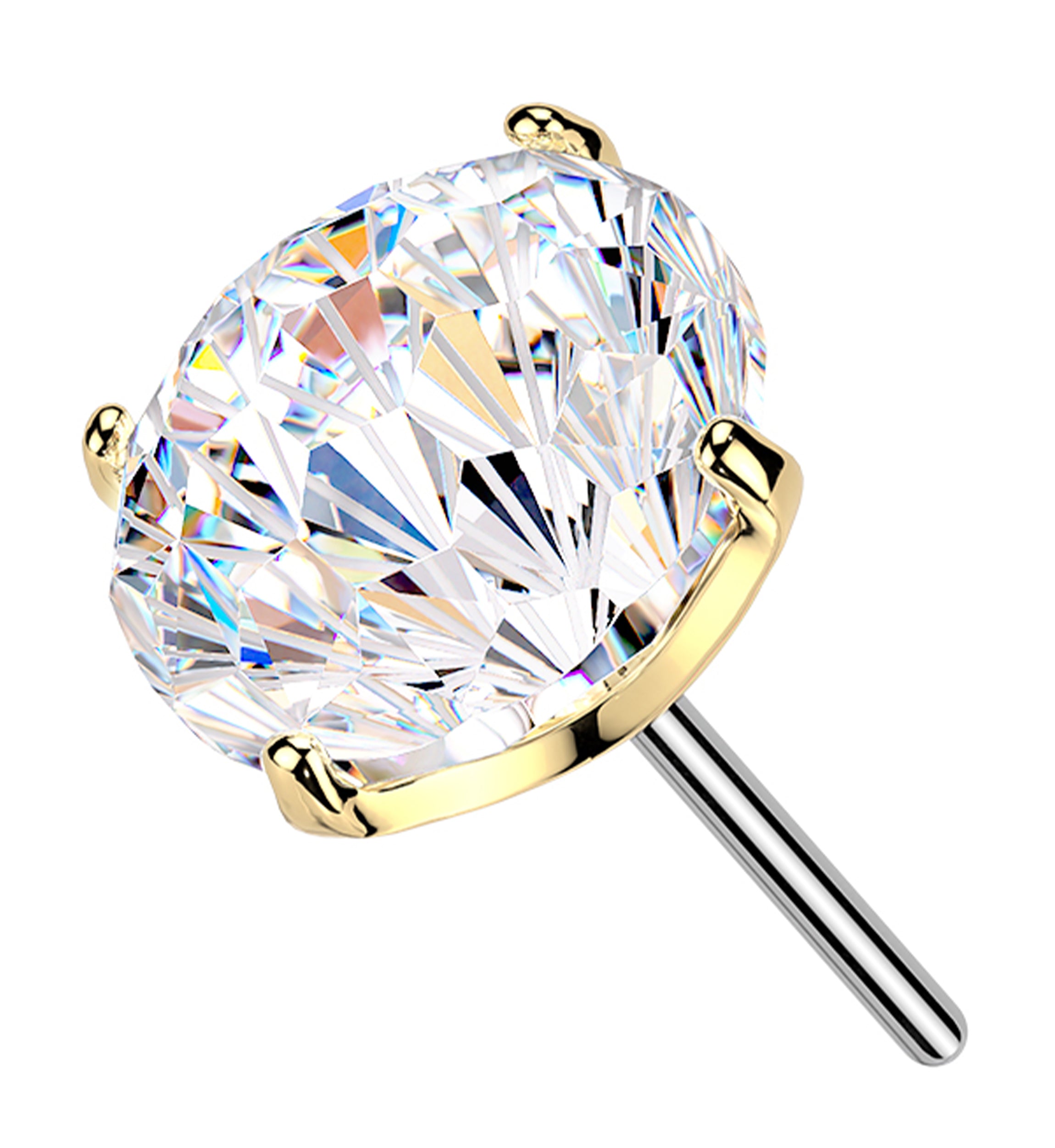 Gold PVD Clear CZ Fireworks Cut Titanium Threadless Top