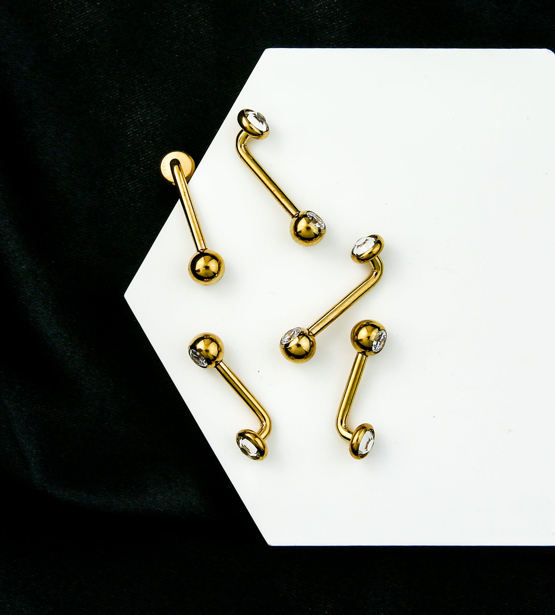 Gold PVD Clear CZ Vertical Clitoral Hood Internally Threaded Titanium Barbell