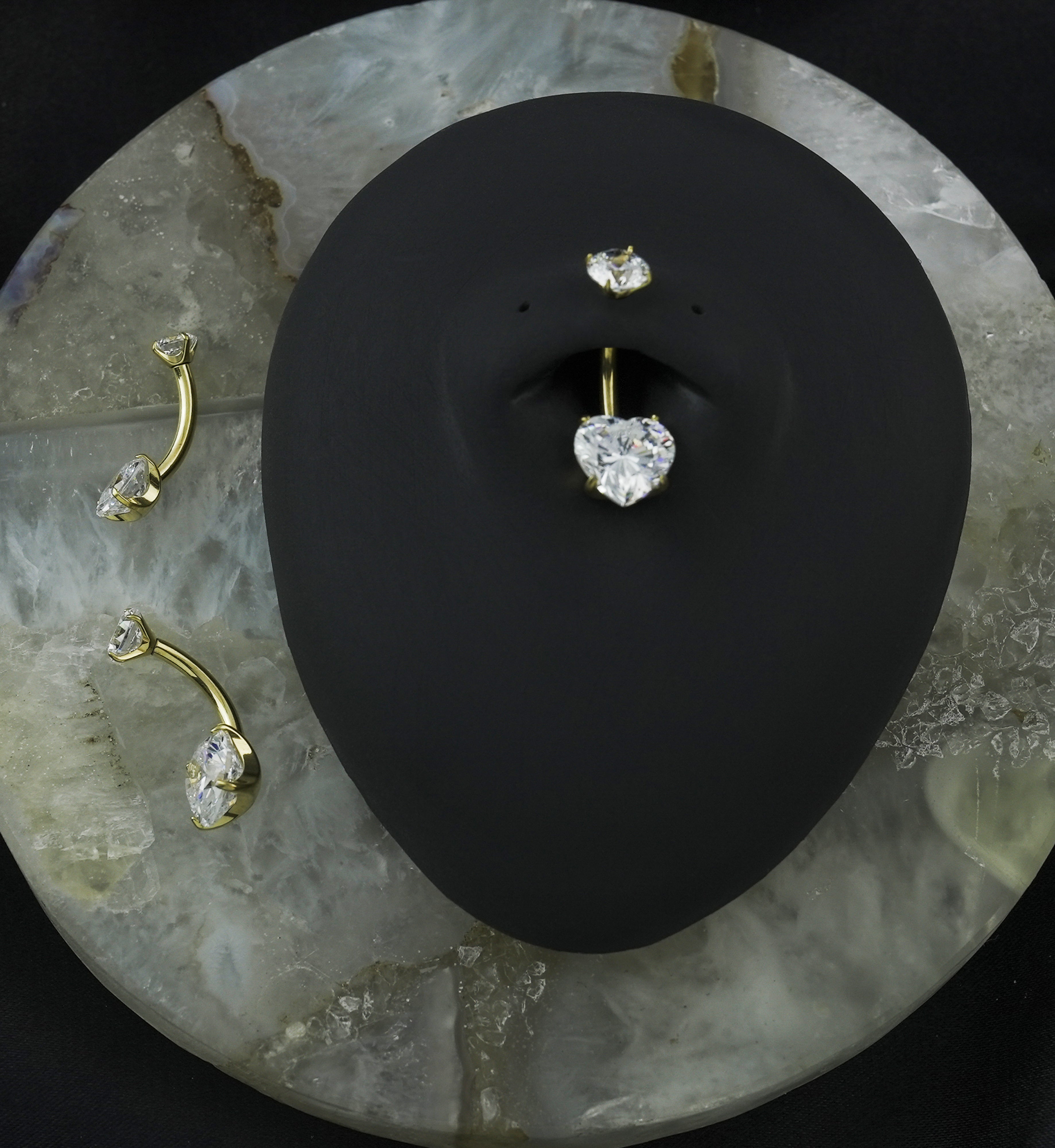 Gold PVD Clear Heart CZ Internally Threaded Titanium Belly Button Ring