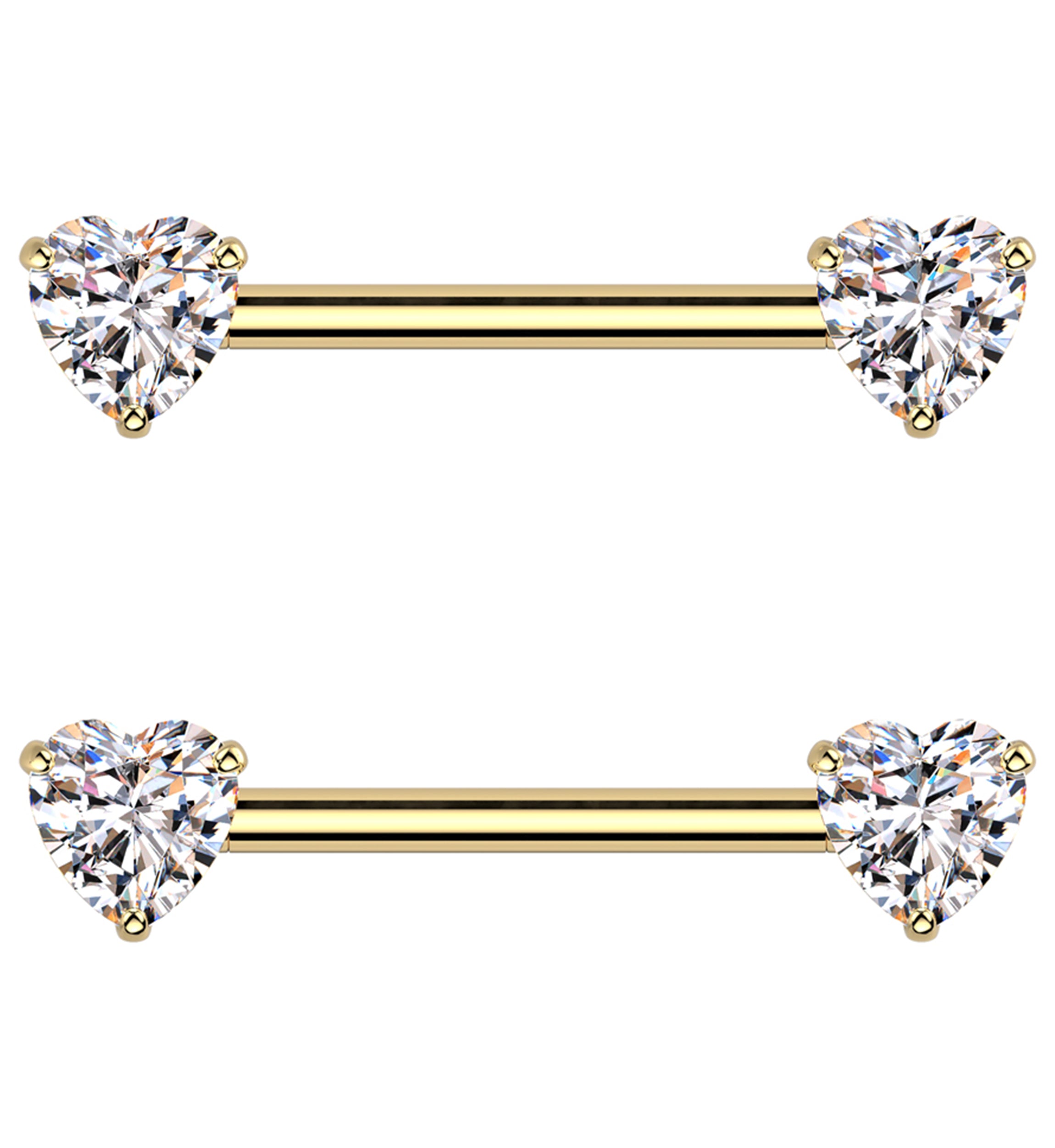 Gold PVD Clear Heart CZ Threadless Titanium Nipple Barbell