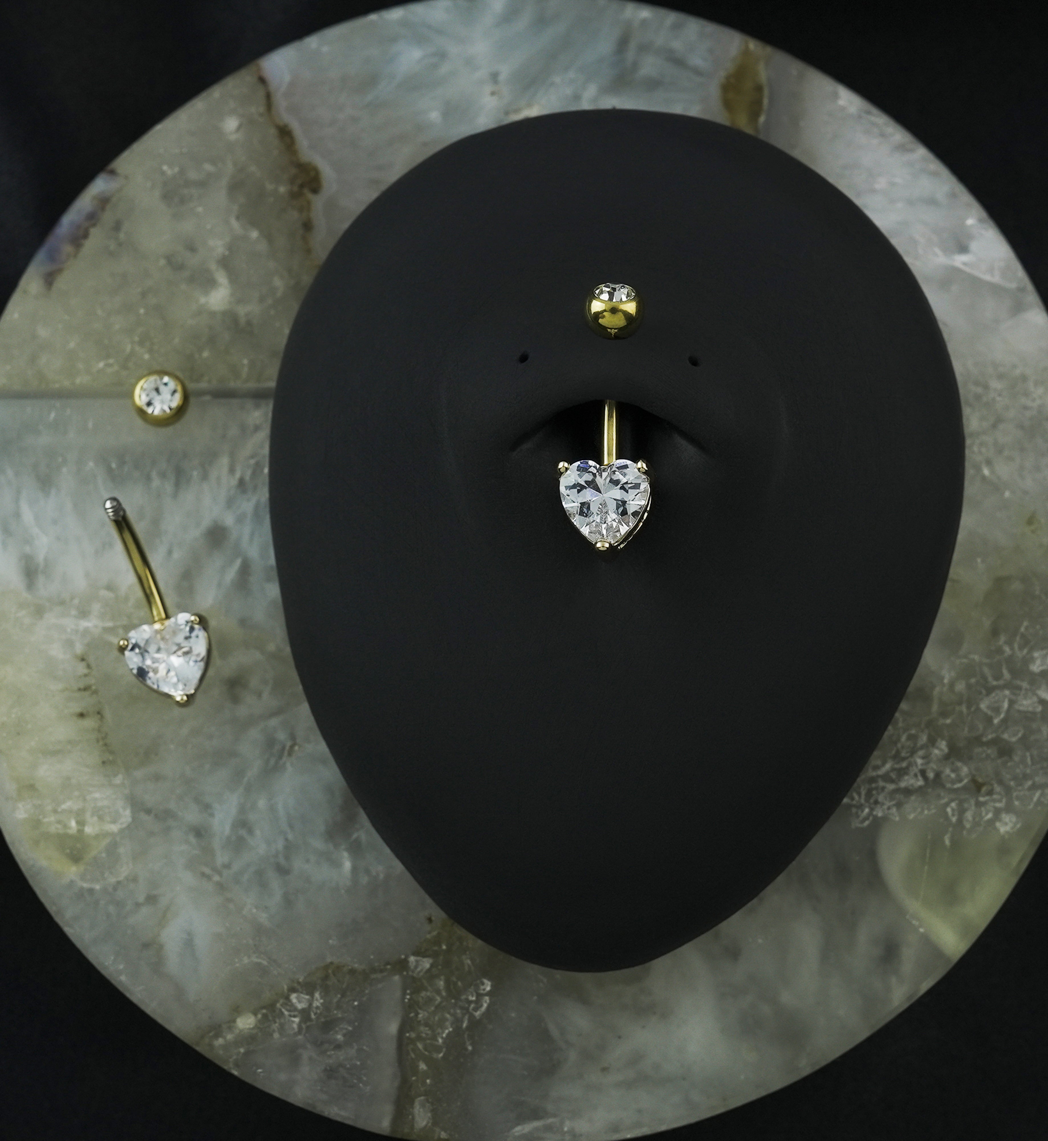 Gold PVD Clear Heart CZ Titanium Belly Button Ring