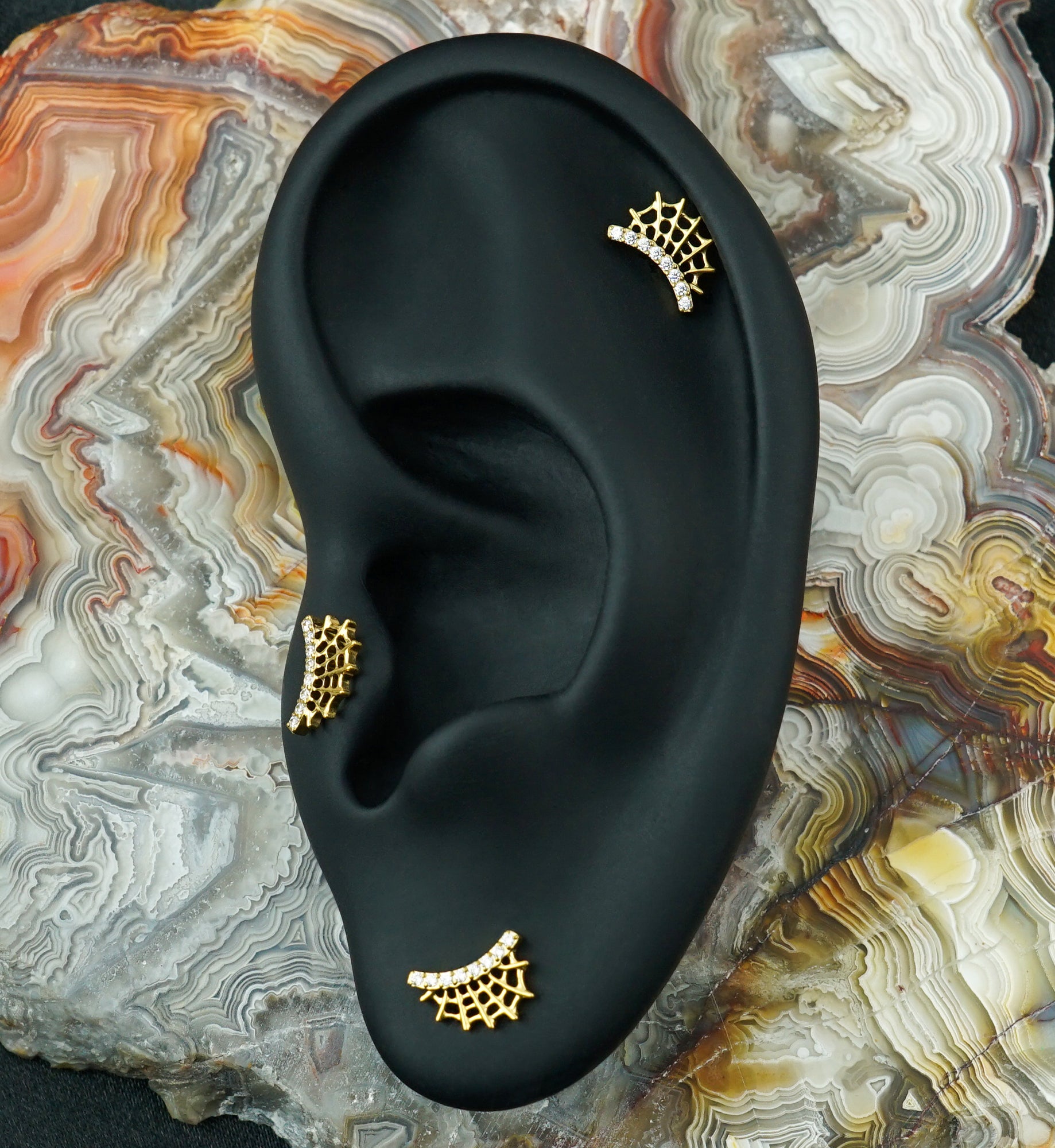 Gold PVD Cobweb CZ Titanium Threadless Top