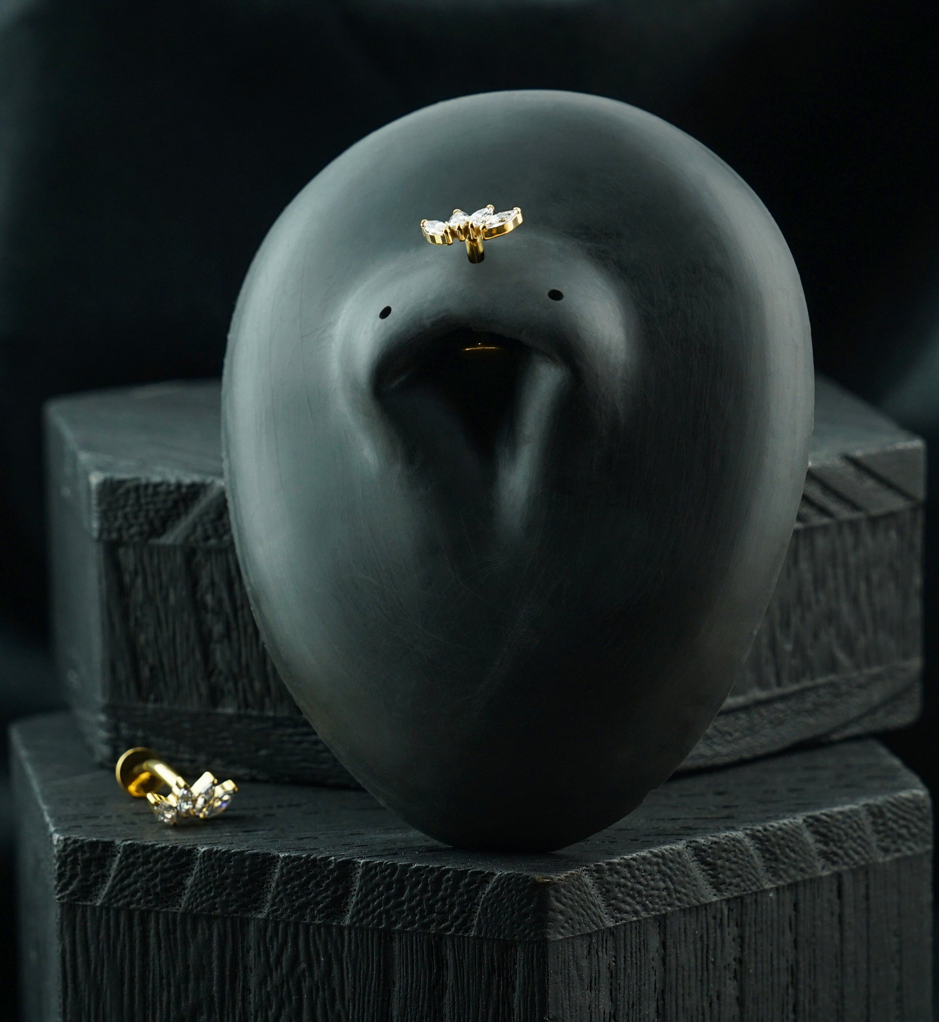 Gold PVD Contessa Clear CZ Prong Titanium Threadless Floating Belly Button Ring