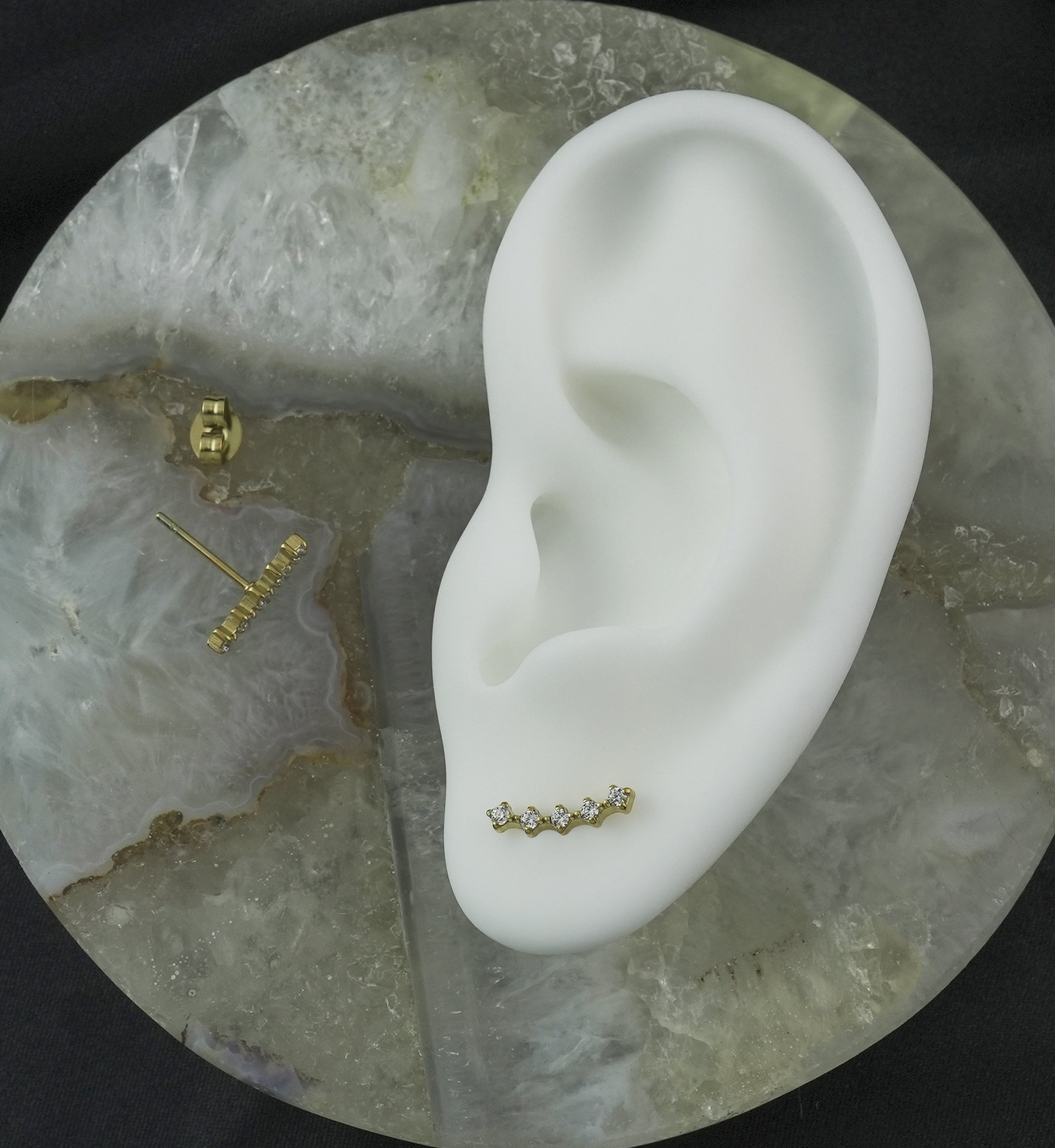 Gold PVD Curve Clear CZ Stainless Steel Stud Earrings