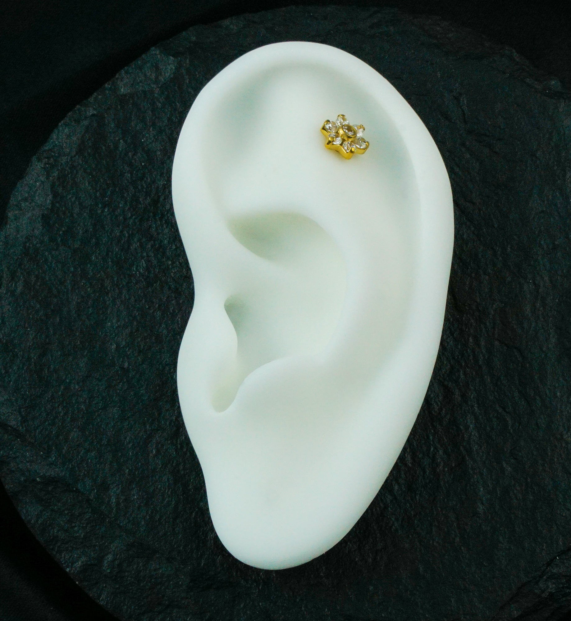 Gold PVD CZ Flower Titanium Labret Post